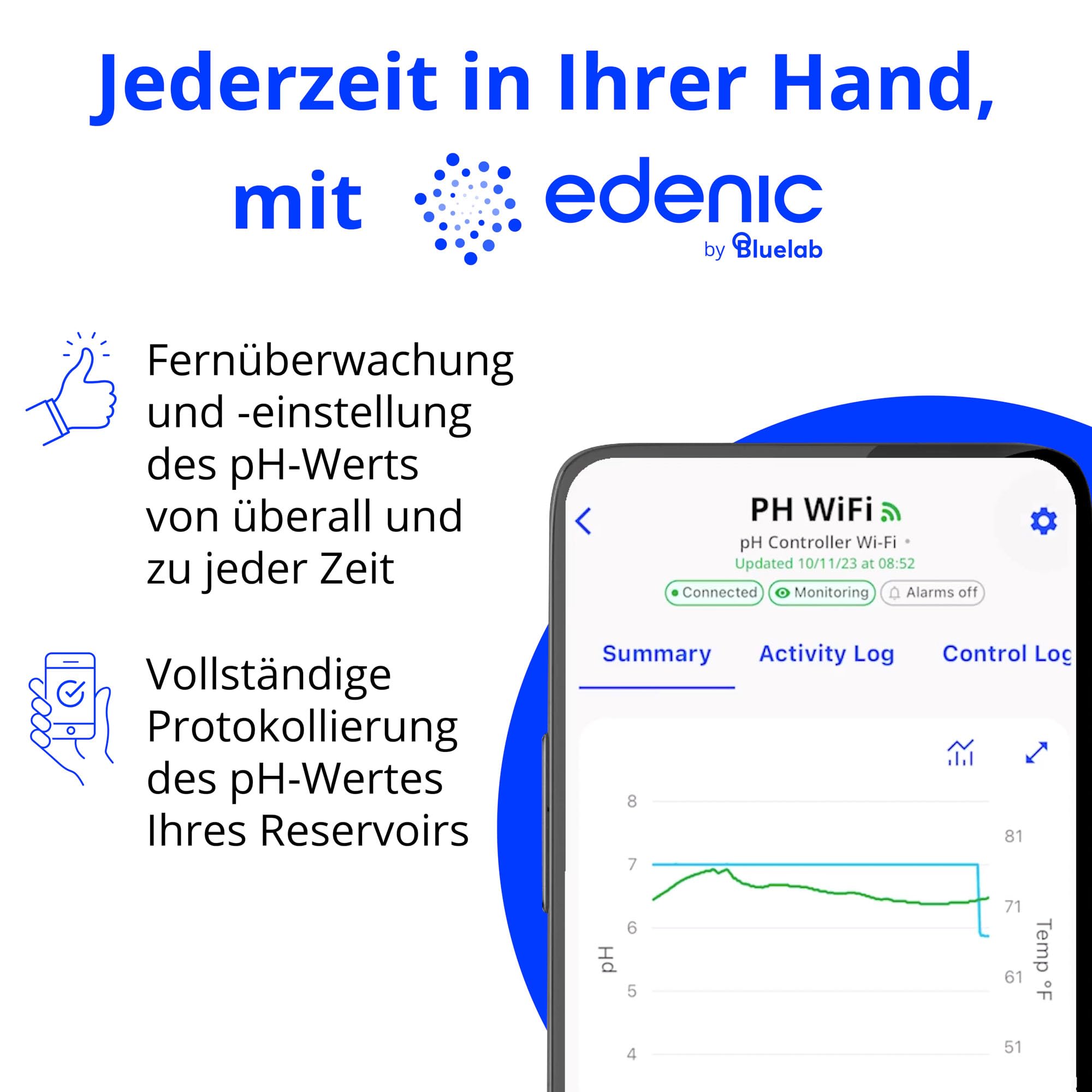 Bluelab pH Controller Wi-Fi – 24/7 pH-Überwachung im Reservoir, automatische Dosierung, Edenic-Integration, austauschbare Sonden, Sicherheitsfeatures – Für Hydrokulturen & Zimmerpflanzen