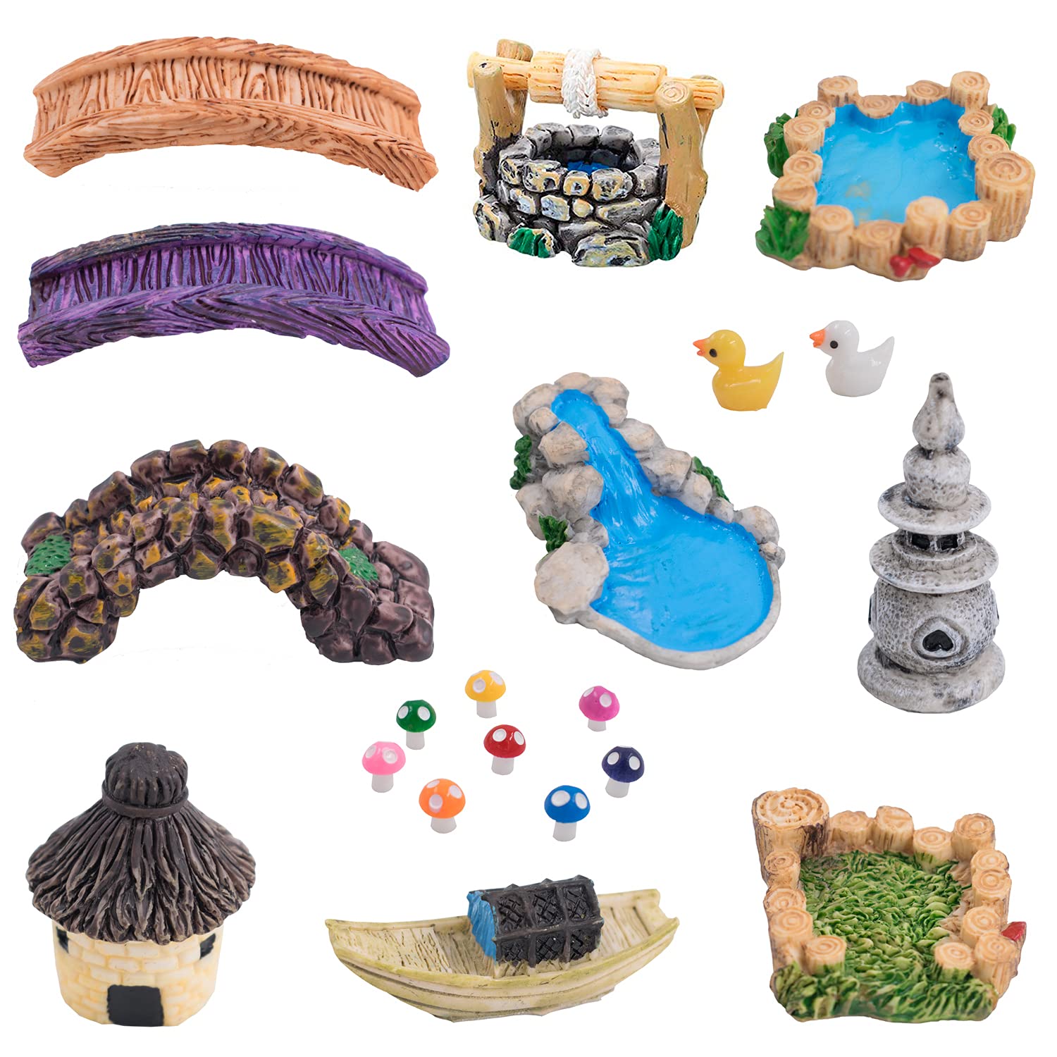 SnowTing 20pcs Miniature Fairy Garden Accessories Set - Resin Material - Cottage Style - Purple, Brown, Green, Beige - Animal Theme - Versatile Applications