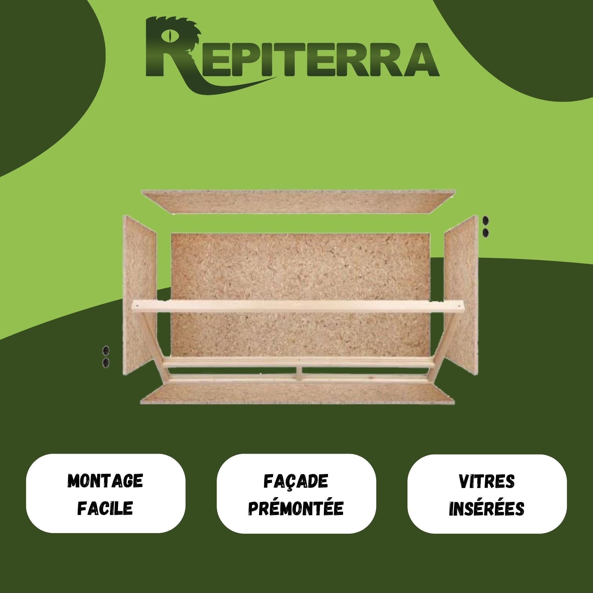 REPITERRA Terrarium Reptiles & Batraciens en Bois OSB 100x50x40cm
