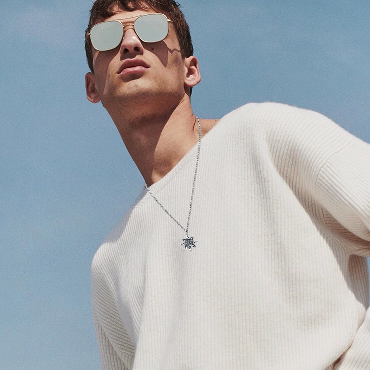 MEDWISE Viking Compass Eight-pointed Star Pendant Necklace 925 Sterling Silver Reteo Compass Gift for Men Women Unisex - Image 4