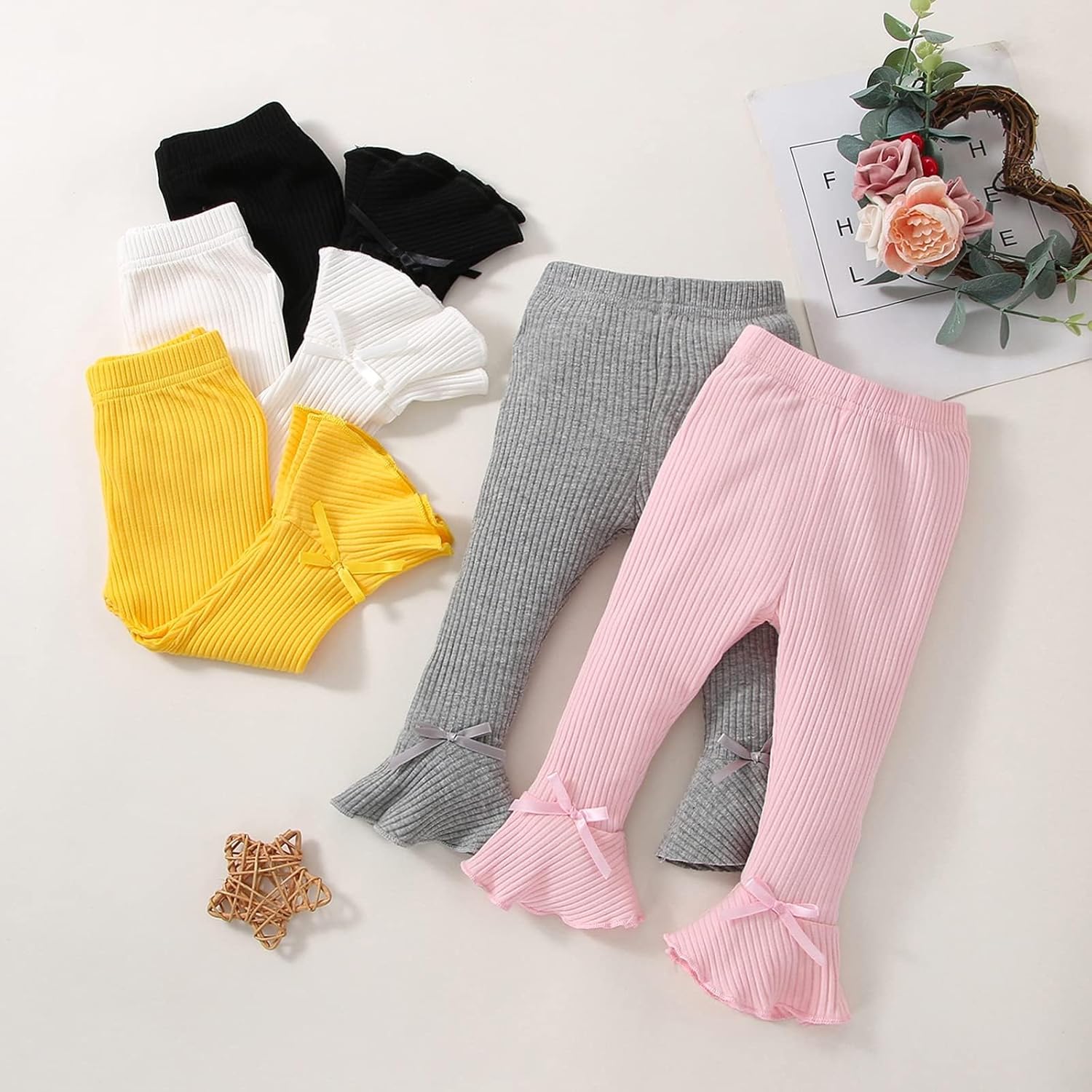 Toddler and Baby Girl Stretchy Flare Pants with Ruffle Fleece Pants and Leggings 5-Pack - Image 2