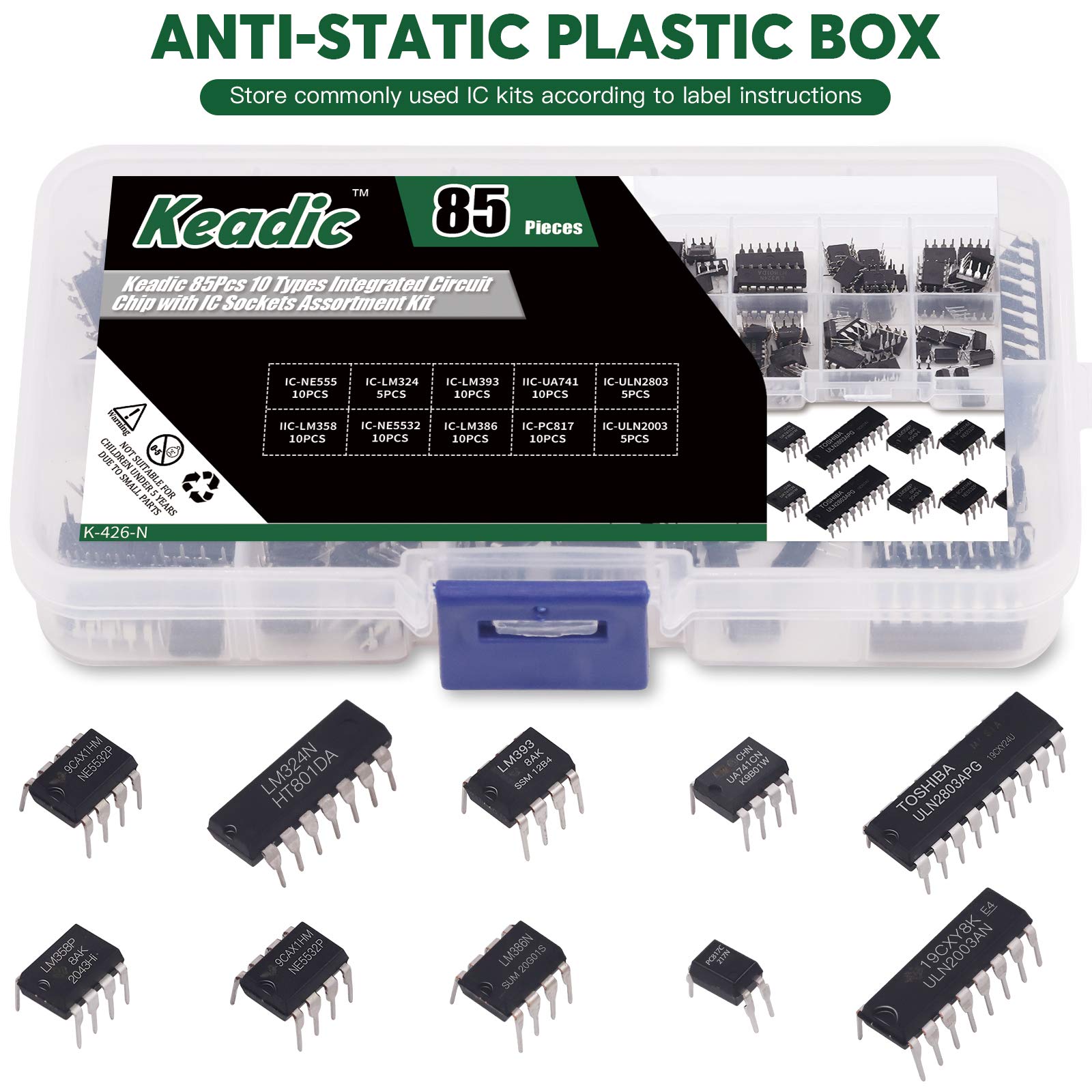 Assortimento IC Elettronica Kit 85 Circuiti Integrati Bridgold - 10 Tipi IC Con Prese DIP Per Elettronica Assortimento Ic Bridgold 85 Pezzi - 9