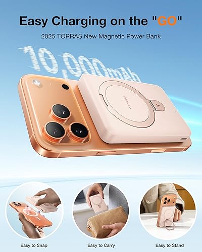 Miniatura 2 de TORRAS EasyGo - Cargador portátil magnético de 10000 mAh para iPhone, batería inalámbrica esencial de viaje de carga rápida con soporte compatible