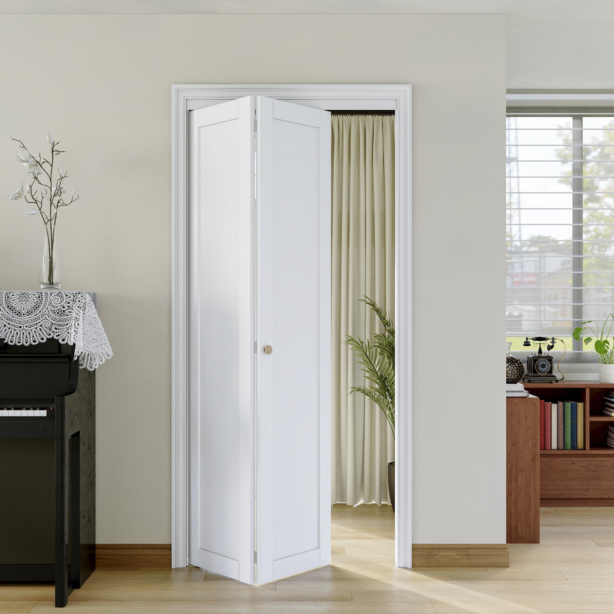 Bi-Fold Doors for 36" x 80" Opening, Solid MDF Panel Closet Door Hardware Kit Included, Interior Folding Door Pre-Drilled Holes Easy Assembly
