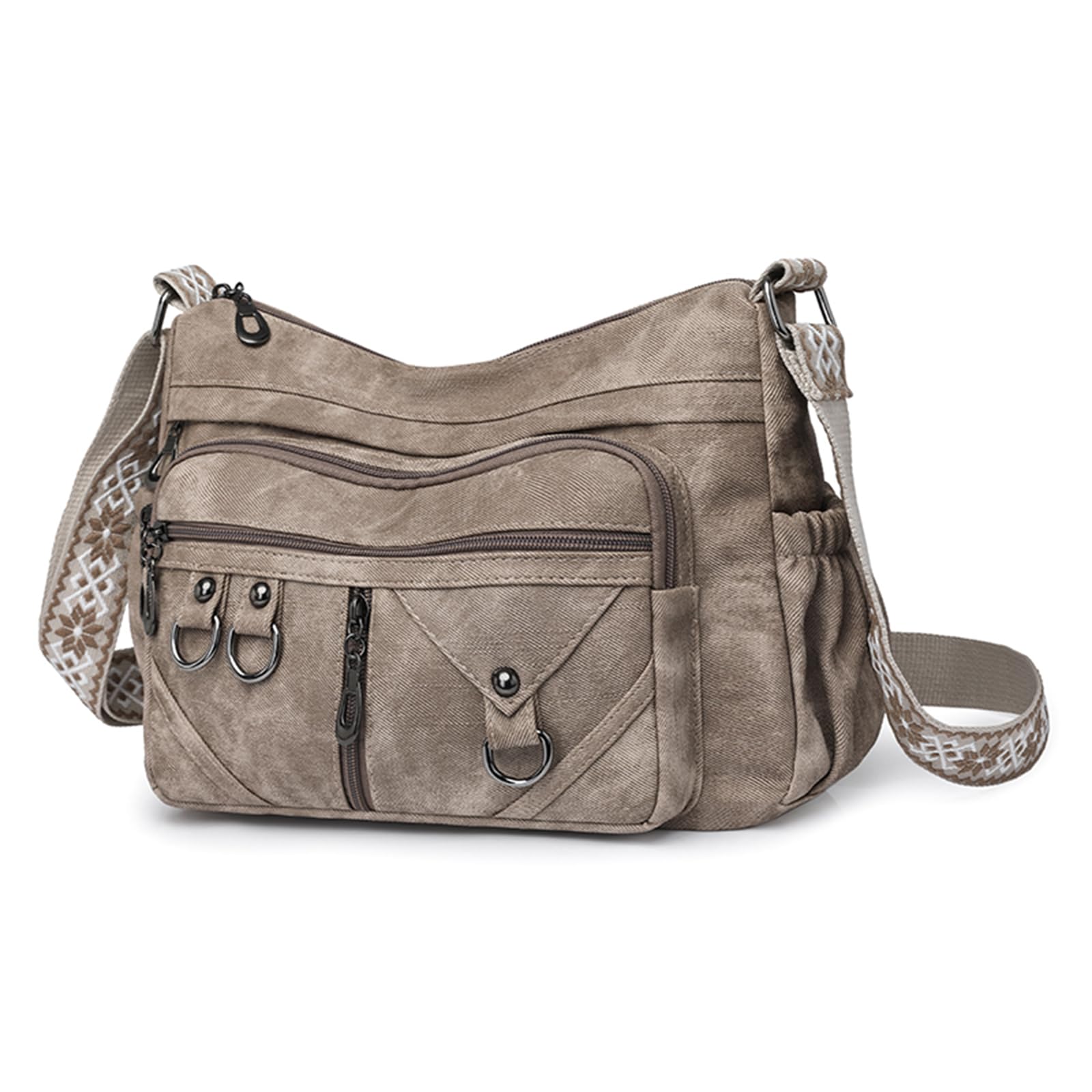 Borsa a tracolla donna in PU grande capacità, elegante, con tasche multiple, stile retrò per uso quotidiano
