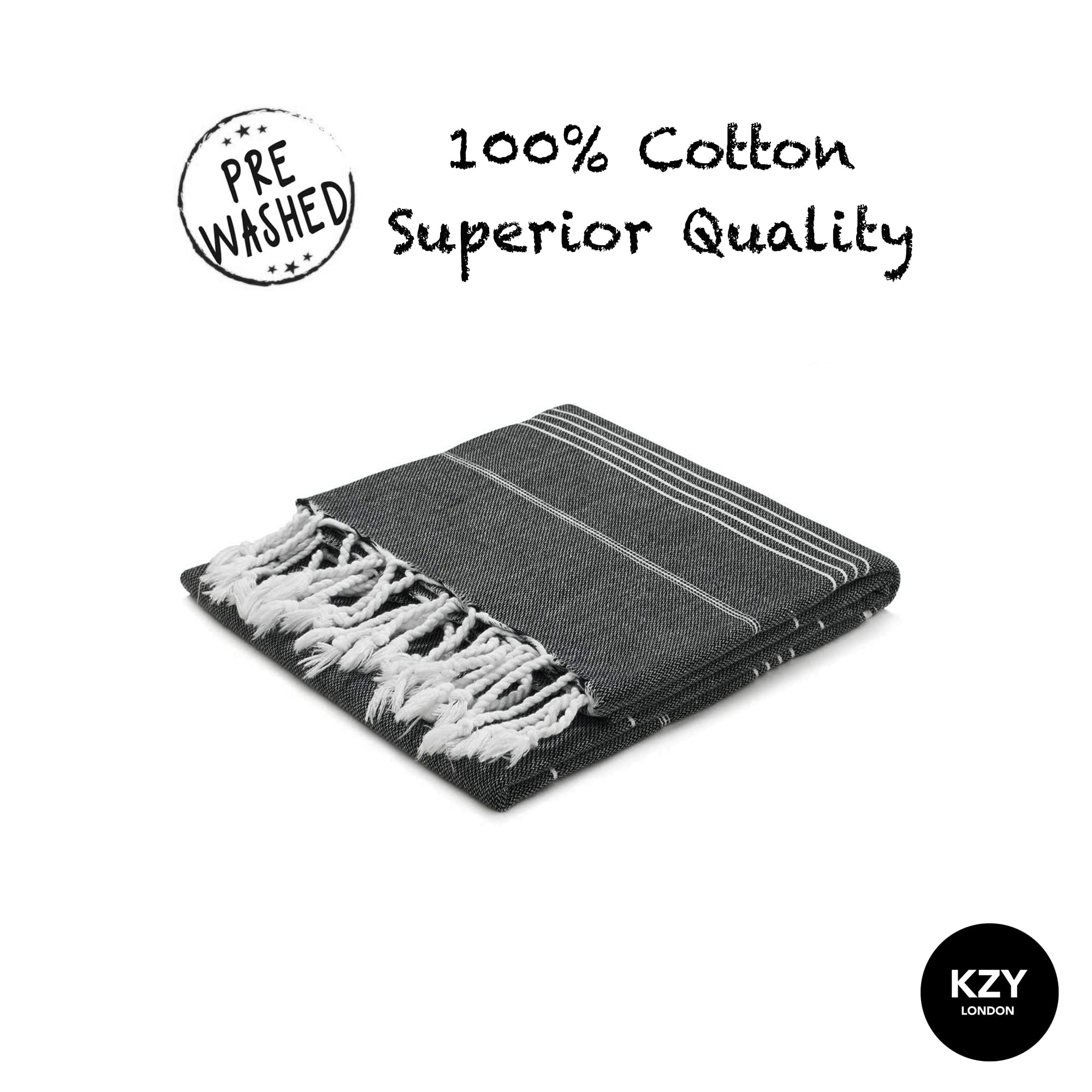 Lot de 2 grandes serviettes de plage turques pour camping, natation, salle de sport, séchage rapide, absorbantes, légères en coton, 90 x 180 cm, pour adultes (noir)