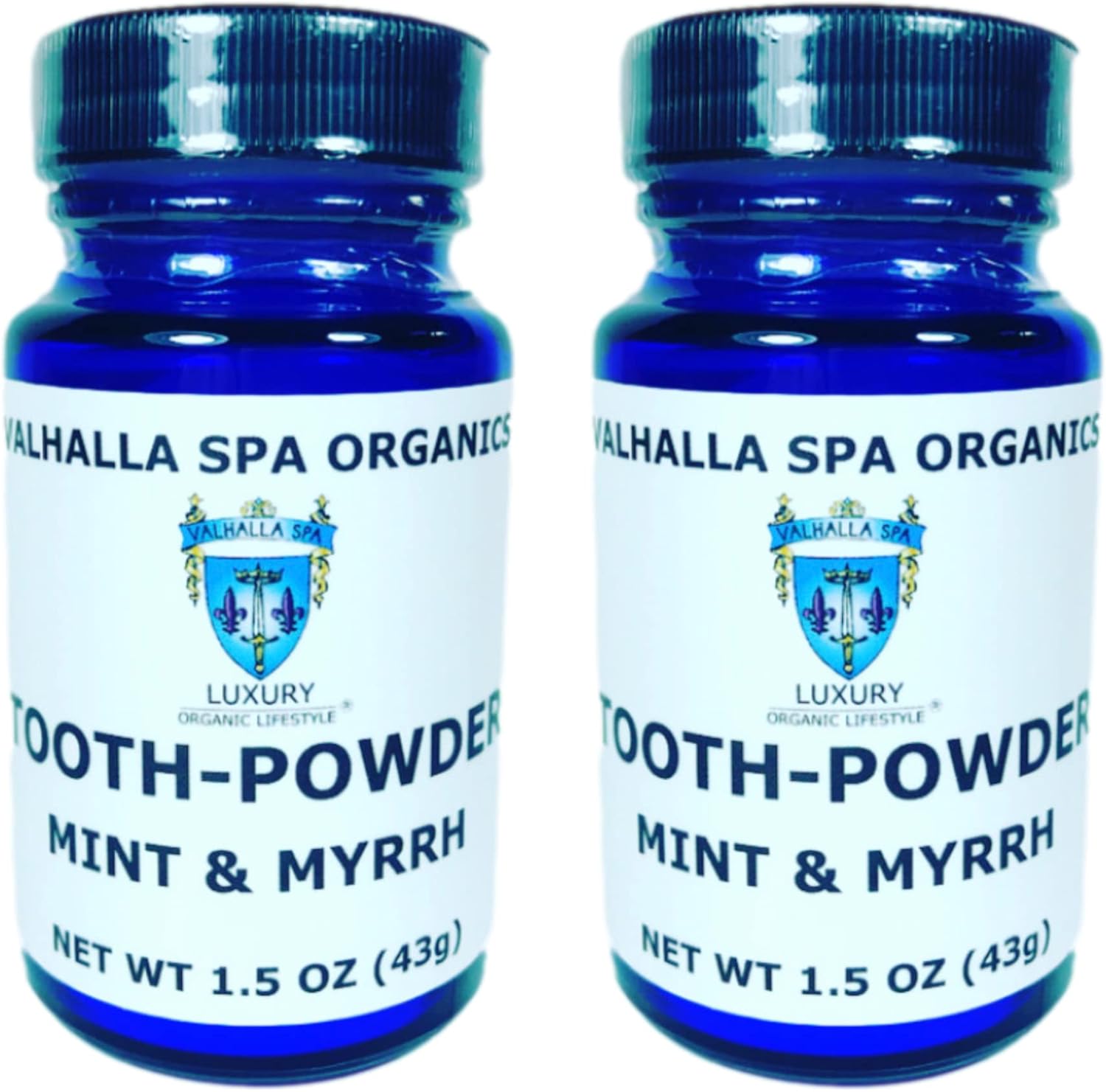 Tooth Powder with Mint and Myrrh Gum | Natural Toothpaste | Fluoride Free | Whitening | Polishing | Valhalla Spa Organics 1.5 oz (2 Pack)