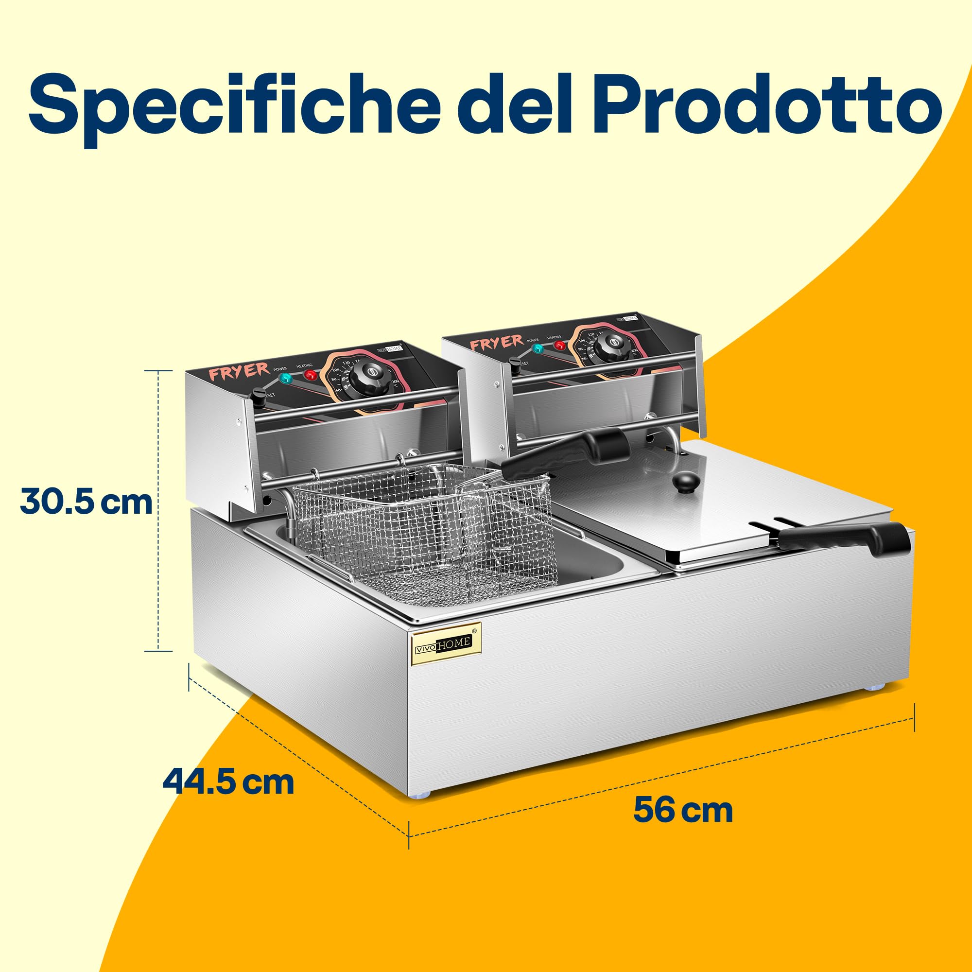 VIVOHOME 20L Friggitrice Elettrica da 5000W Friggitrice Professionale a Due Vasche Palline di Lanugine per Lavatrice e Asciugatrice per Uso Commerciale e Domestico