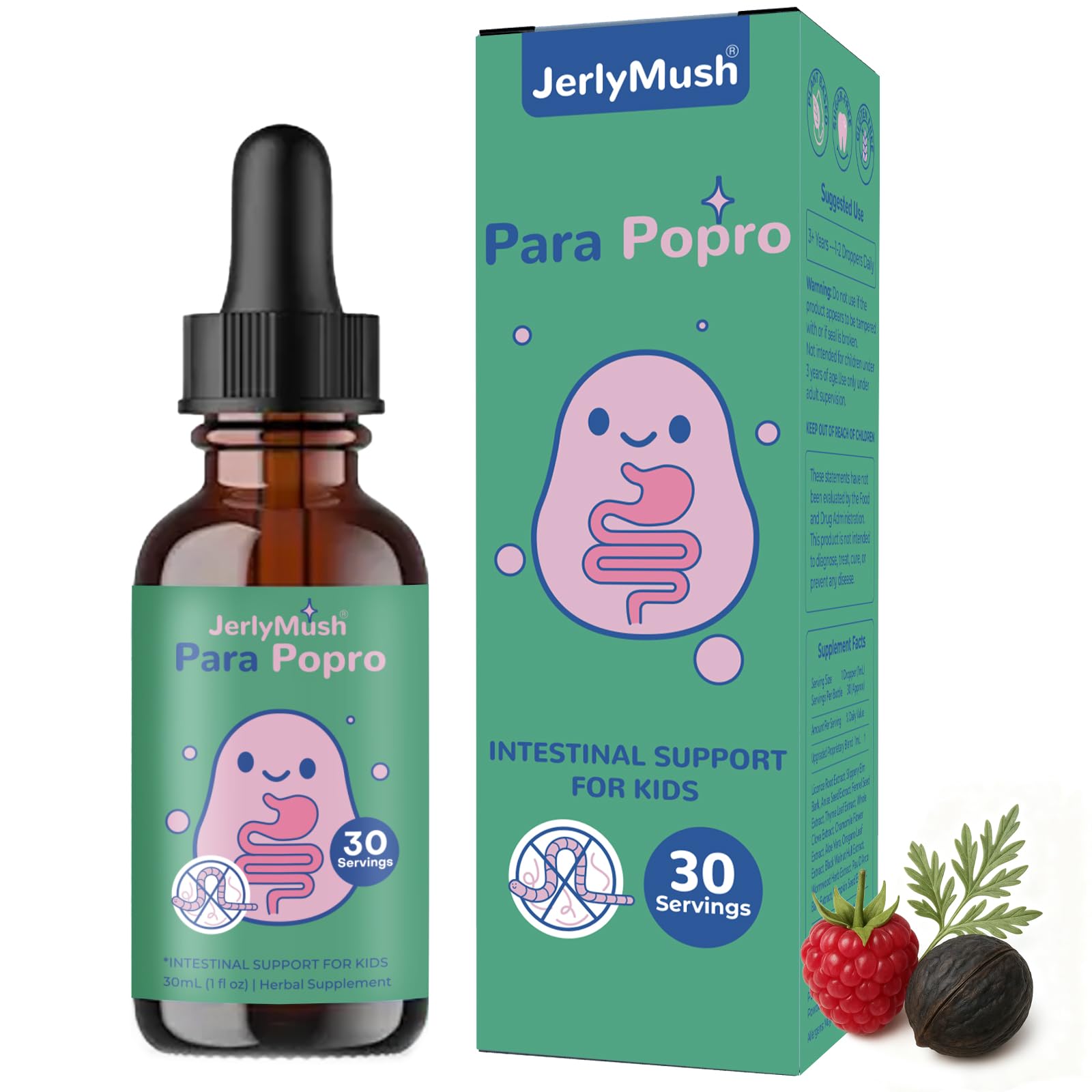 ParaPopro Parasite Cleanse for Kids & Humans - Wormwood Black Walnut Clove Cleanse for Kids, Digestive Support, Raspberry Flavor, 1fl oz/30 Servings