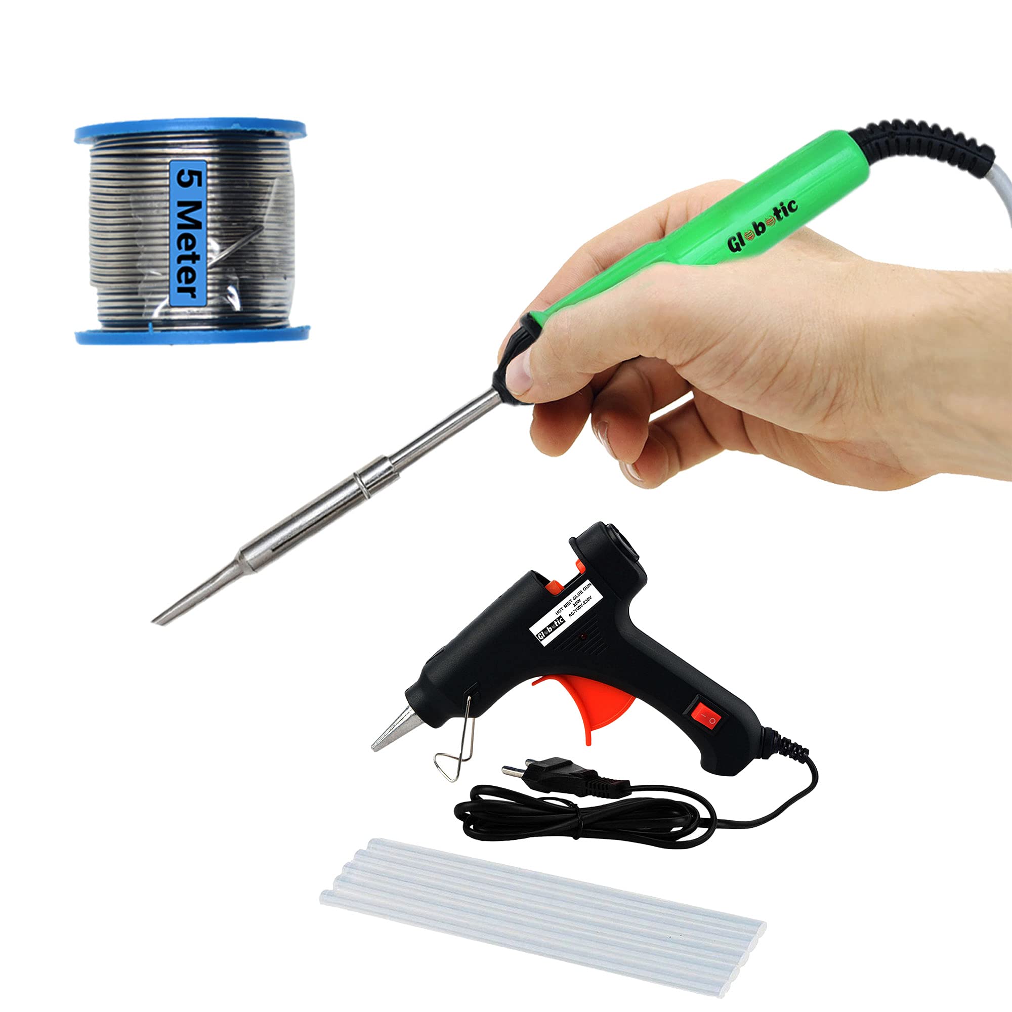 Globotic 4in1 Soldering Iron Machine Tool Kit Set | 20W Black Glue Gun & 7MM Sticks (5 Pcs)| Solder Wire 25 W Simple (Flat Tip) (B096XQPH79) Amazon Price History, Amazon Price Tracker