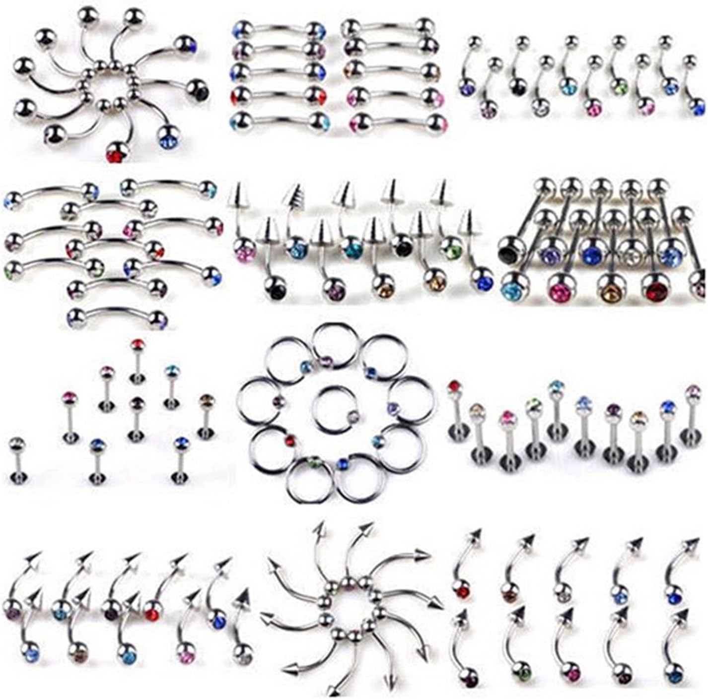 WIIPU Wholesale Mix Lot 110pcs Body Jewelry Piercing Gem Eyebrow Lip Belly Rings