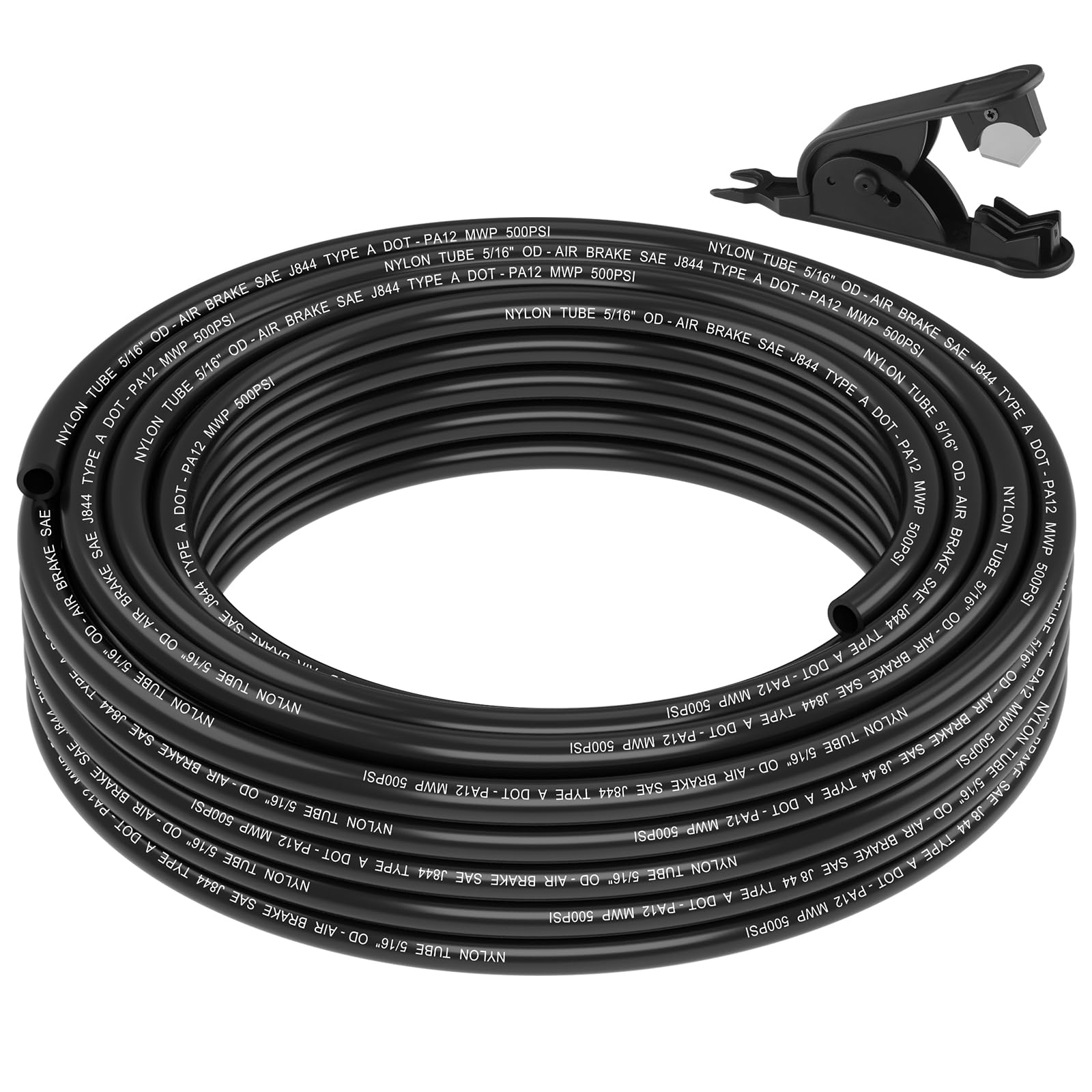 35FT 5/16 DOT Air Line SAE J844 PA12 Nylon Air Hose with Cutter 5/16” OD Pneumatic Tubing DOT Approved 5/16 Air Brake Hose for Air Suspension Kit Truck Trailer Brake System &amp; Fluid Transfer 11m