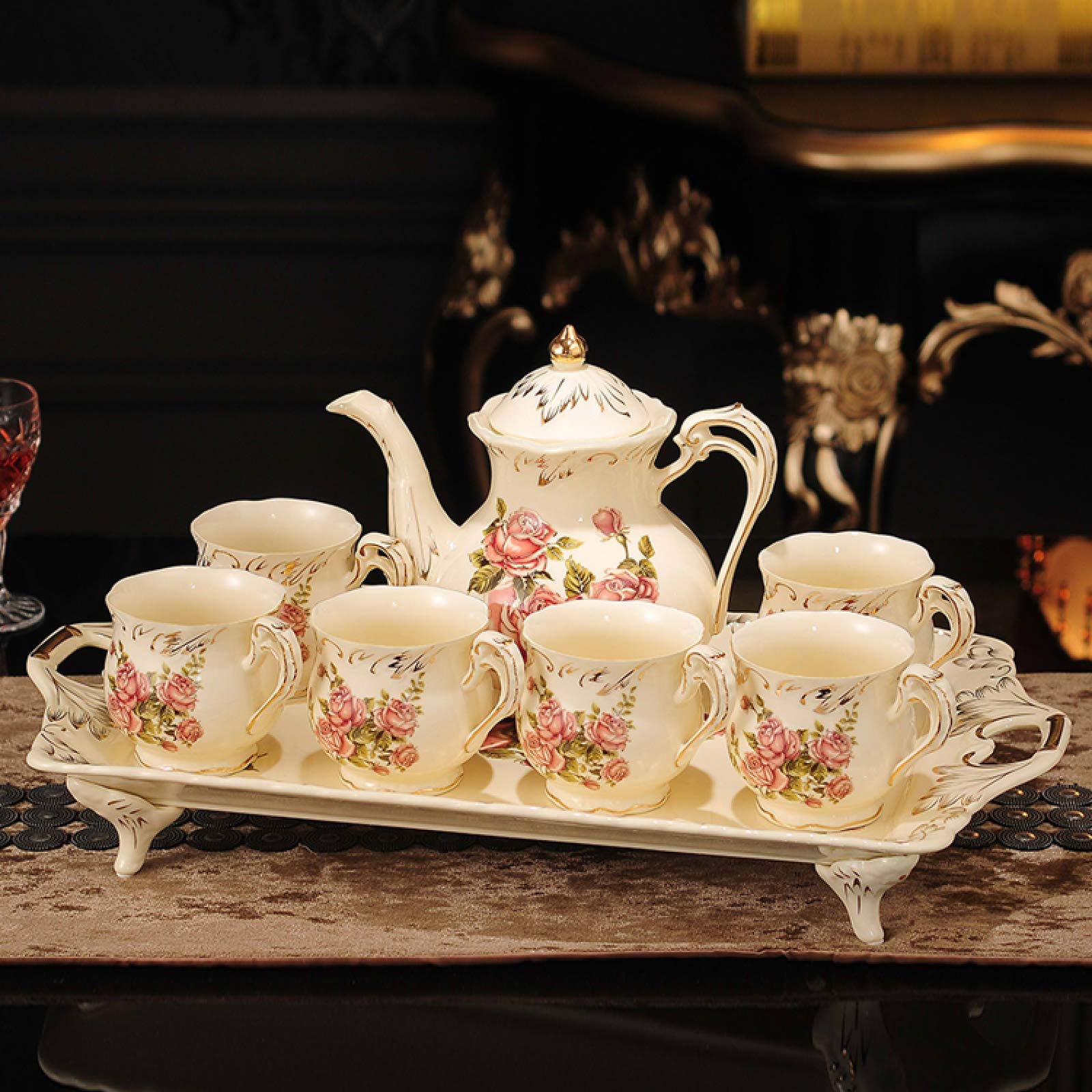 Zestawy Do Herbaty Porcelanowej Dla Dorosłych, Filiżanki Do Kawy Z Czajniczkiem, Zestaw Do Herbaty Popołudniowej Z Pasującymi Łyżeczkami, Ceramiczny Serwis Do Herbaty W K