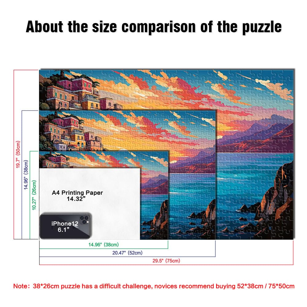 puzzle per adulti la Costiera Amalfitana per Adulti 2000 Pezzi Puzzle 70 x 100 cm Puzzle di carta grigia per adulti e bambini Età 14 anni in su Rompicapo Puzzle
