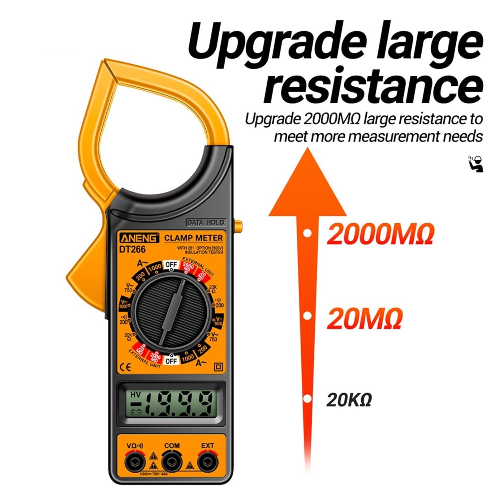 Pince ampèremétrique intelligente DT266-8 1999 points Détection de courant professionnelle numérique de haute précision 2000 outils de test de résistance(Red Pro)