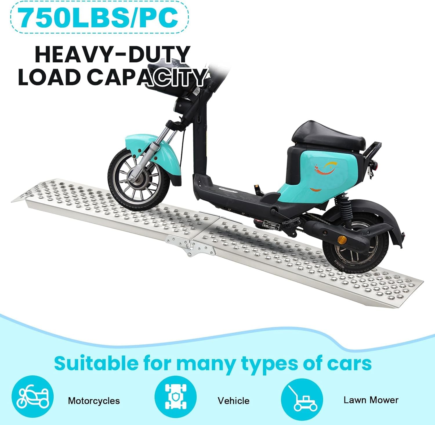 Rampa di carico pieghevole in alluminio per moto, 160 x 21,5 cm, capacità 340 kg, leggera, antiscivolo, impermeabile e antiruggine, per camion, tosaerba, SUV, rimorchi, 1 pezzo