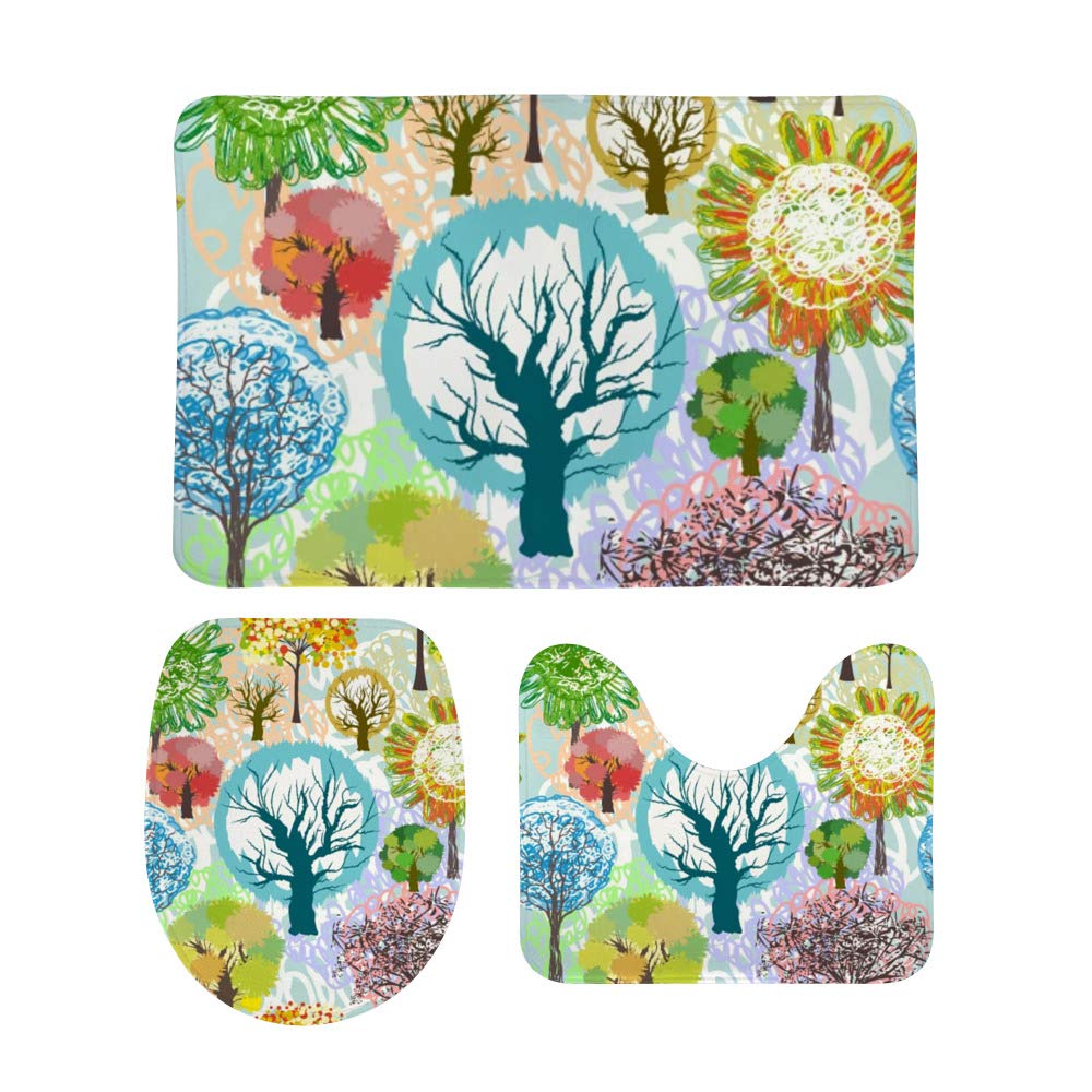 Tapis de bain antidérapants ultra absorbants lot de 3 motif arbres