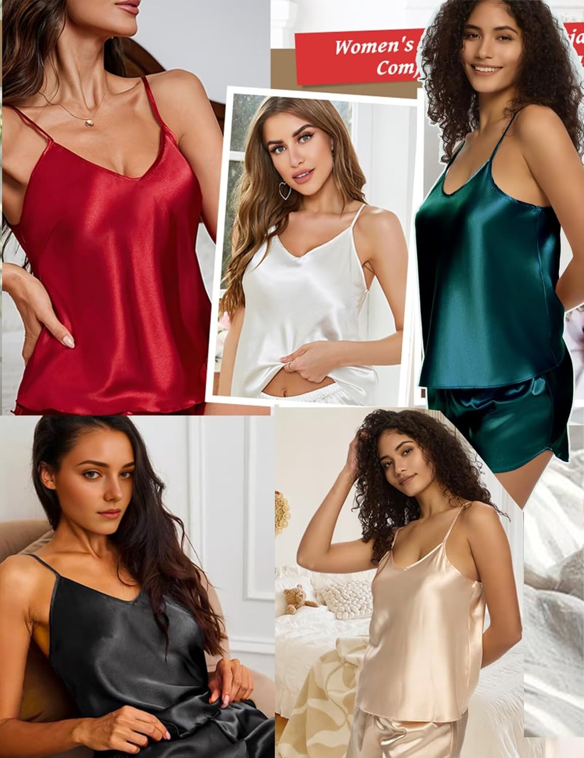Pajama Sets for Women 2 Piece Silk Lingerie Sleepwear Satin Cami Pj Shorts Set Soft Nightwear - Image 4