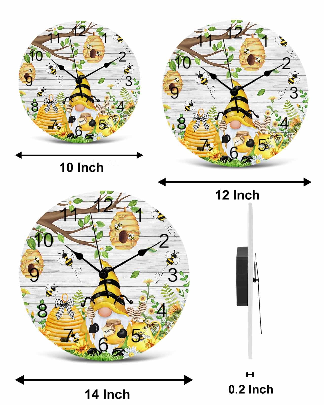Horloge murale en PVC silencieuse, sans tic-tac, fonctionnant à piles, motif tournesol, marguerite, grain de bois, horloge ronde pour maison, salon, cuisine, chambre à coucher, bureau, école