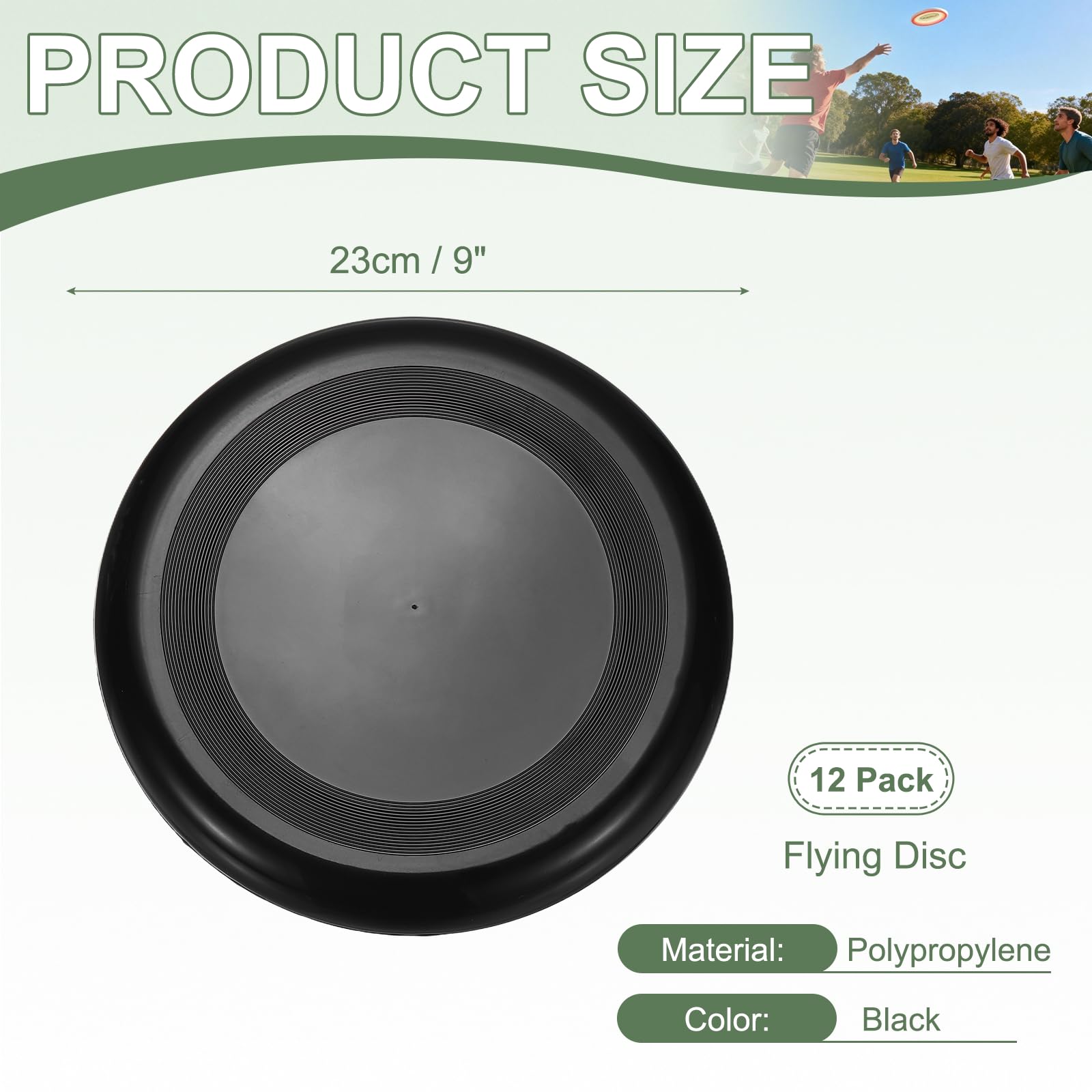 Lot de 12 disques volants souples, pour tous les âges, pour l'extérieur, légers et durables, 22,9 cm et noir, pour plage/arrière-cour/pelouse/parc)