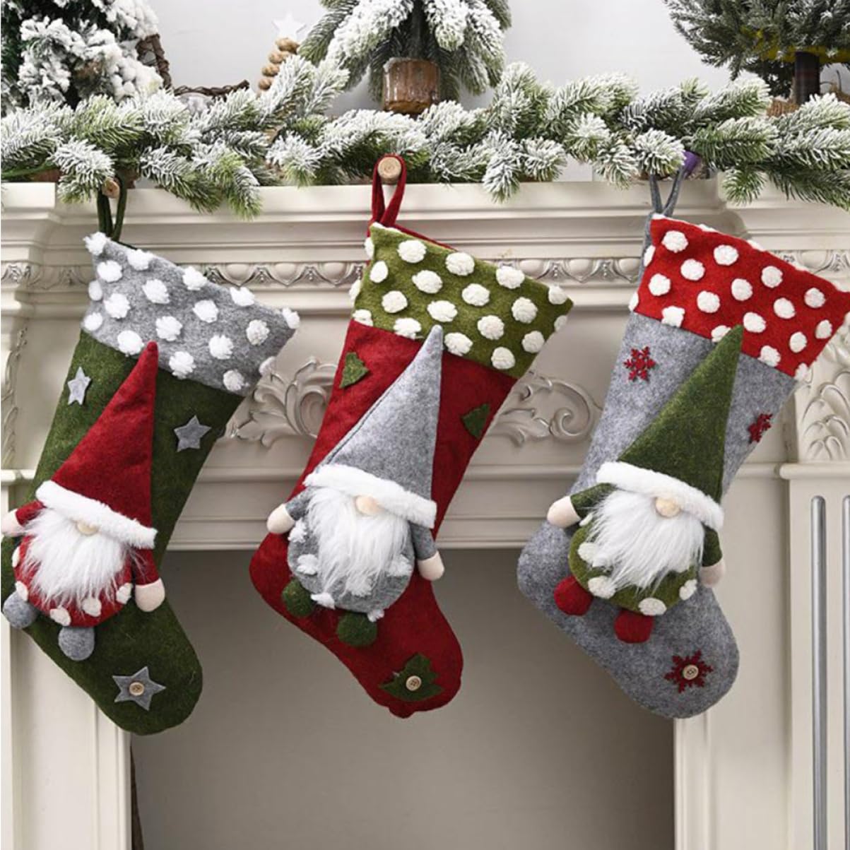 Toyvian 3pezzi Calza di Natale Grande per Appendere Calza Regalo della Befana Decorazione Natalizia di Calze per Albero di Natale Sacchetto per Calze Forma di Cartone Animato