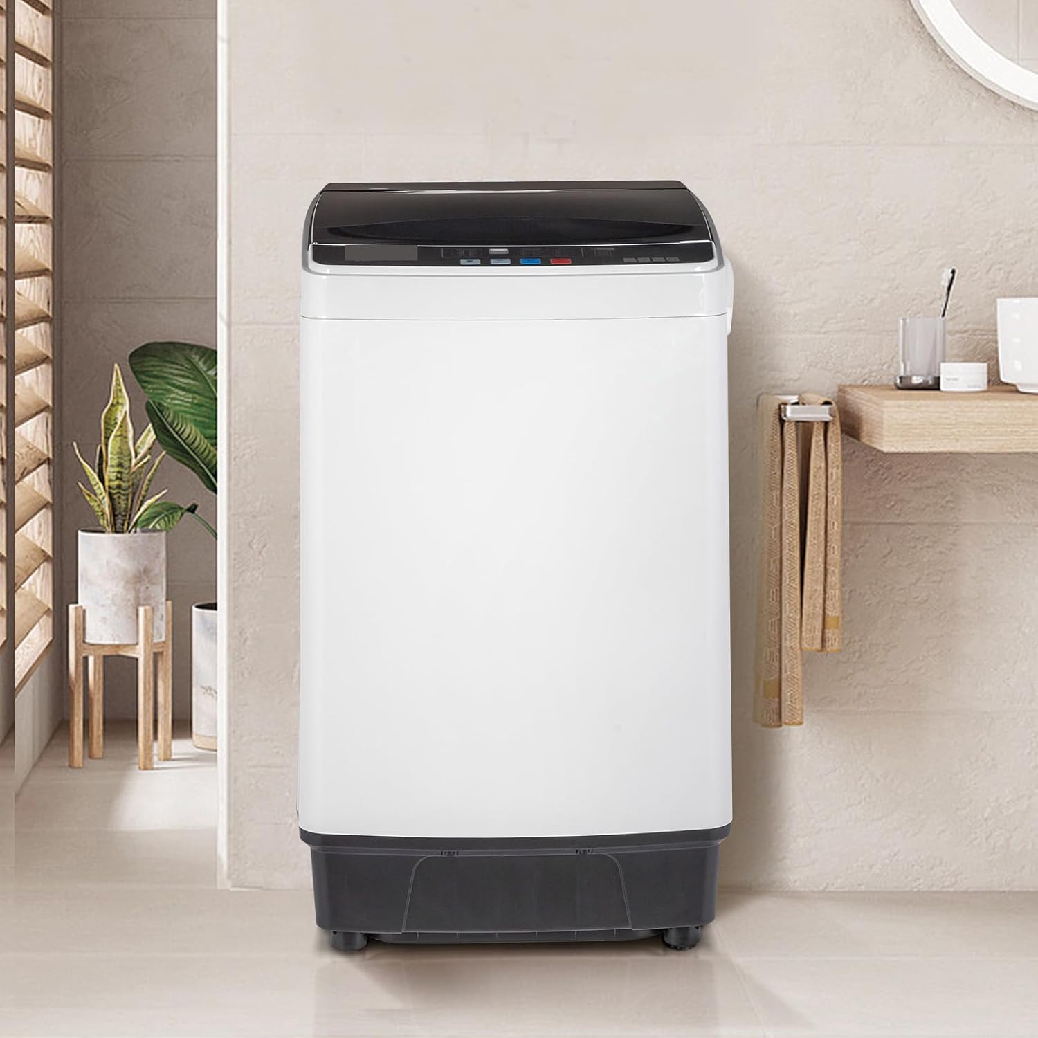 17.6lbs Full-Automatic Portable Washing Machine Compact Apartment Size Washer with Drain Pump & Stainless Steel Tub 10 Wash Programs 8 Water Levels 24H Delay Start Small Space Laundry for RV Dorm Home