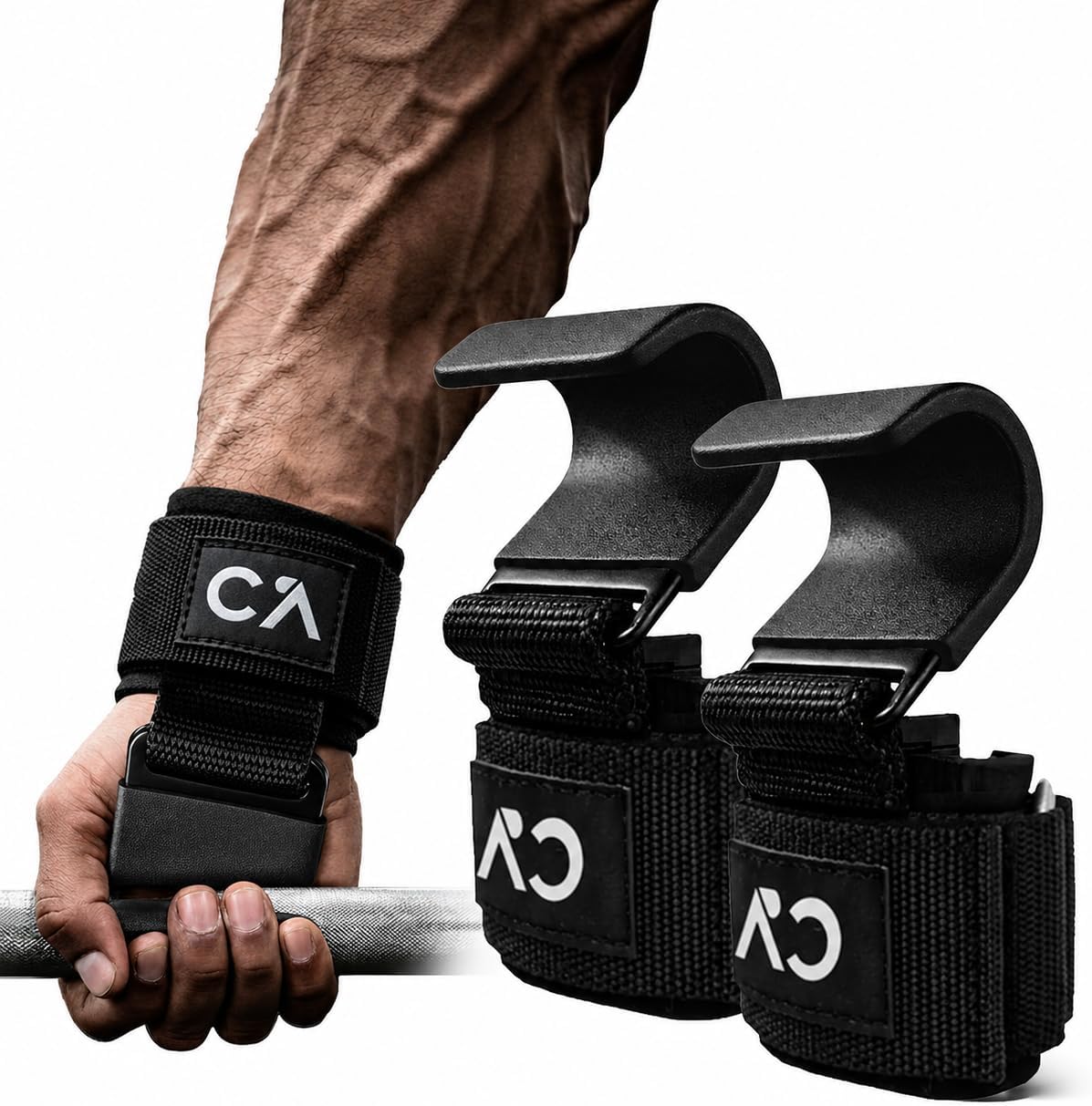 Weight Lifting Hooks (Pair) for Deadlifts, Pull Ups, Rows & Shrugs – Heavy Duty Steel Gym Hooks with 8mm Neoprene Padded Wrist Straps, Secure Hand Grips for Weightlifting, Powerlifting & Strength Training