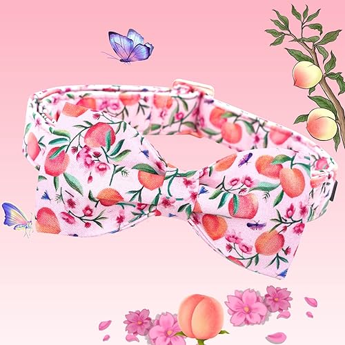 Miniatura 3 de Lionheart glory Collar para perro con pajarita, collar de perro de melocotón rosa, suave, duradero, ajustable, lazos, collar de primavera, lazo para