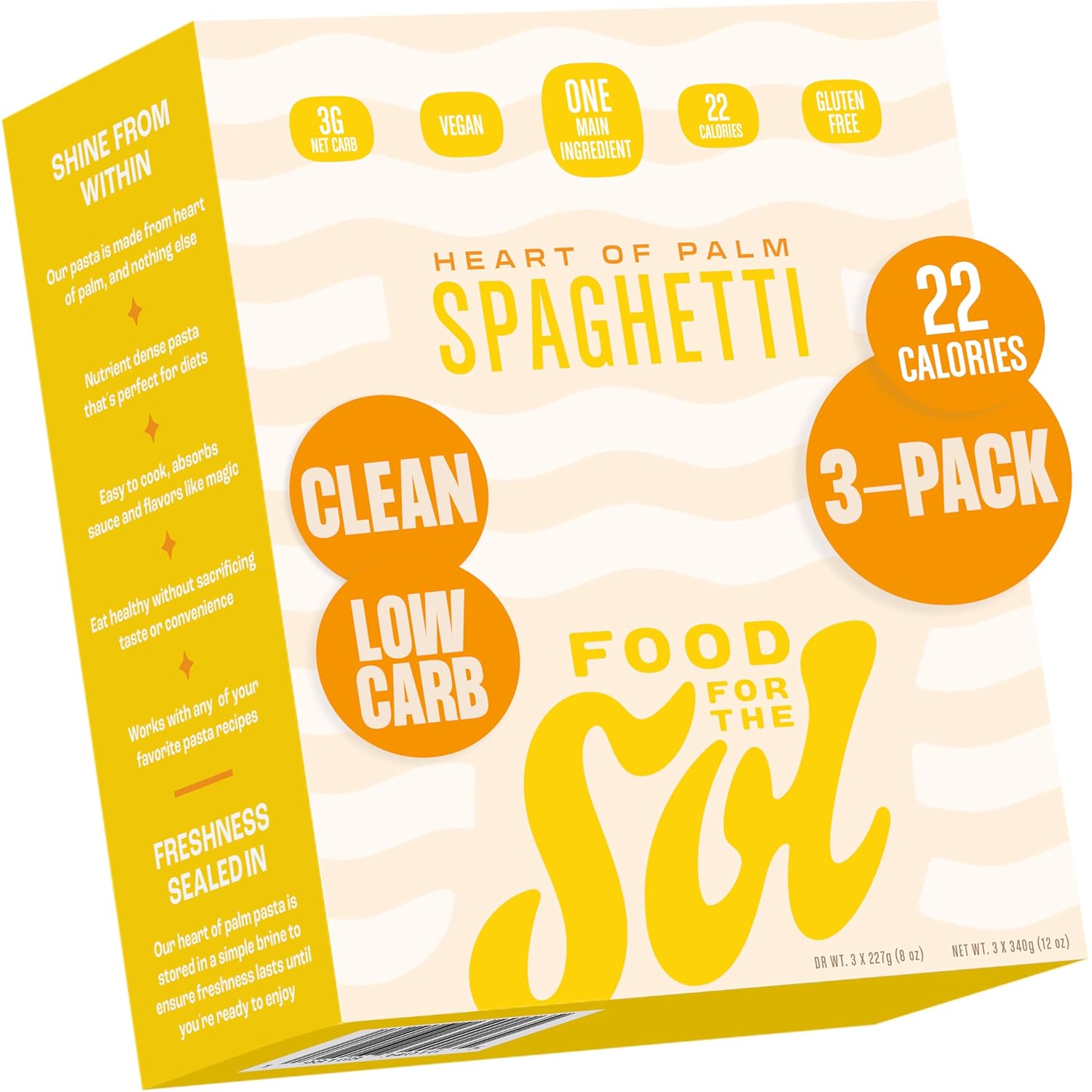 Food for the Sol Hearts of Palm Pasta (6-Pack) – Vegan, Al Dente Low Carb Spaghetti Noodles – Clean, Delicious Plant Based Vegetable Spaghetti - Gluten Free Pasta Recipes for Dinner, Lunch