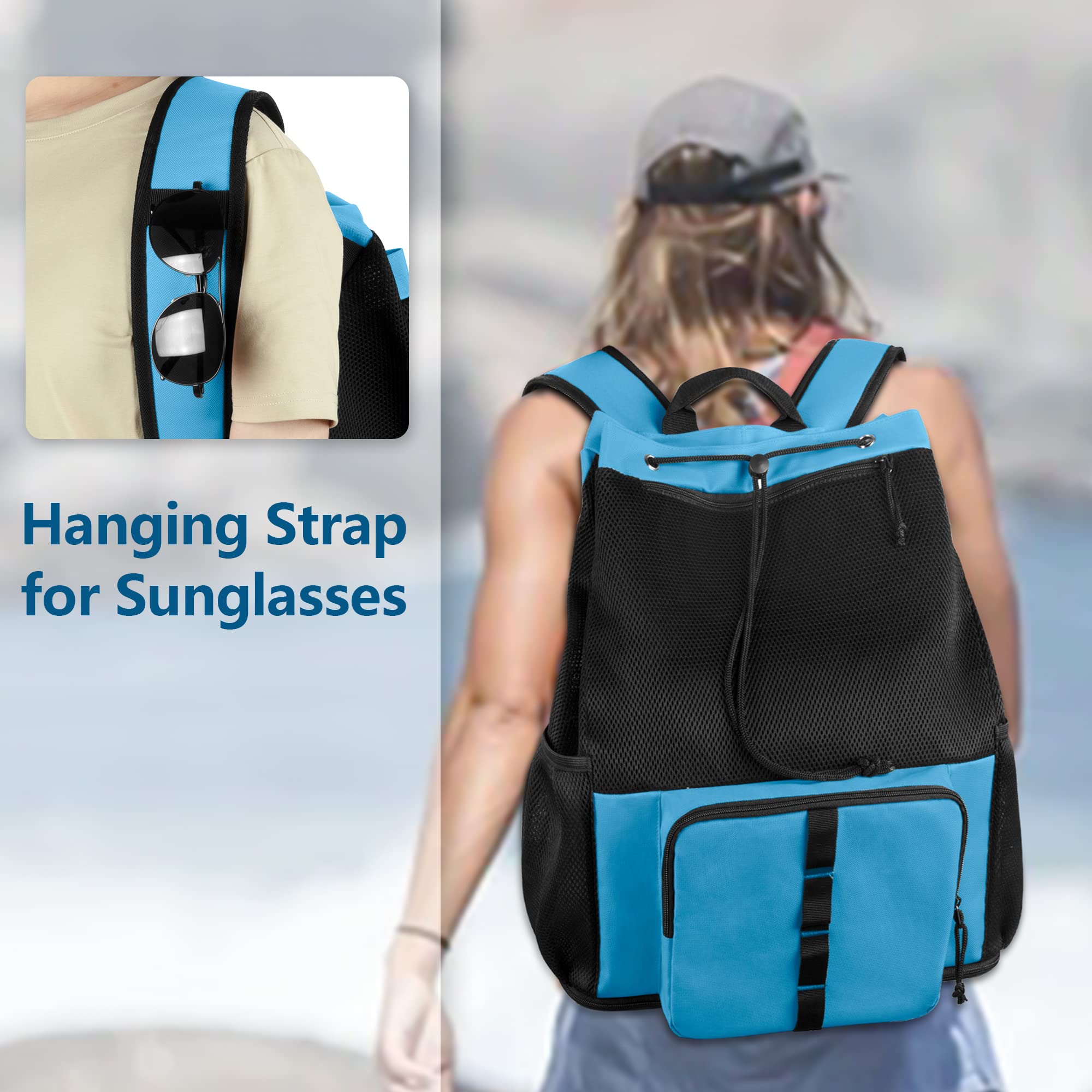 Fasrom Mesh Strandrucksack mit Reißverschluss unten, Sport Gym Rucksack zum Schwimmen, Strand und Pool(Patent Angemeldet)