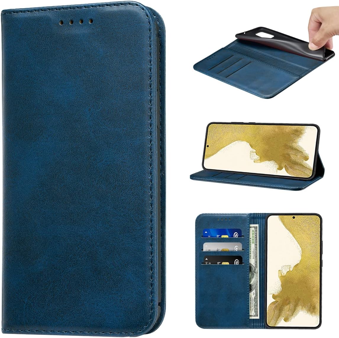 Samsung Galaxy S22 Plus Wallet Case PU Leather Case Card Holder Shockproof Flip Cover - Blue