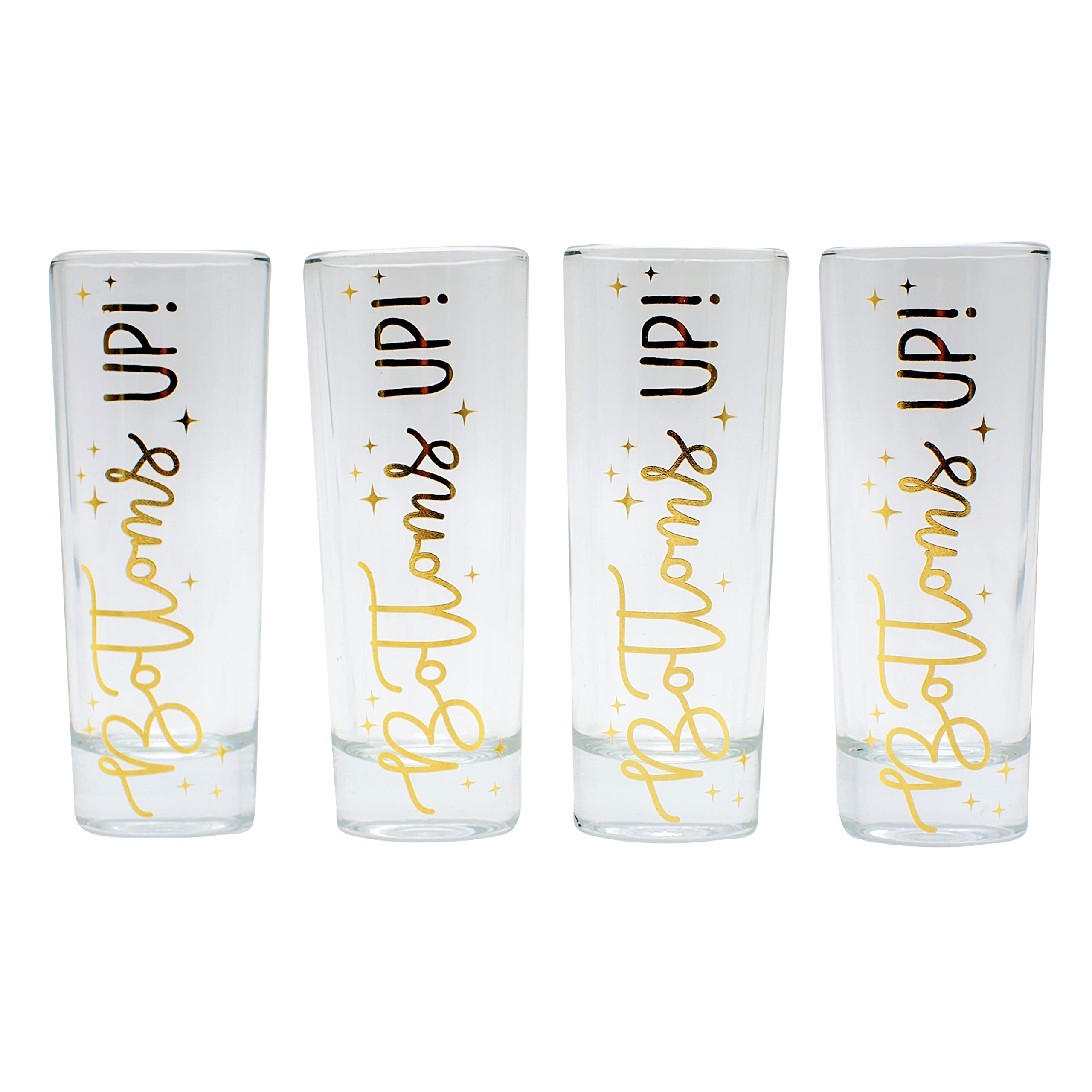 TMD HoldingsSet of 4 Bottoms Up Gold Sparkle Tall Glass Shooters, 2oz