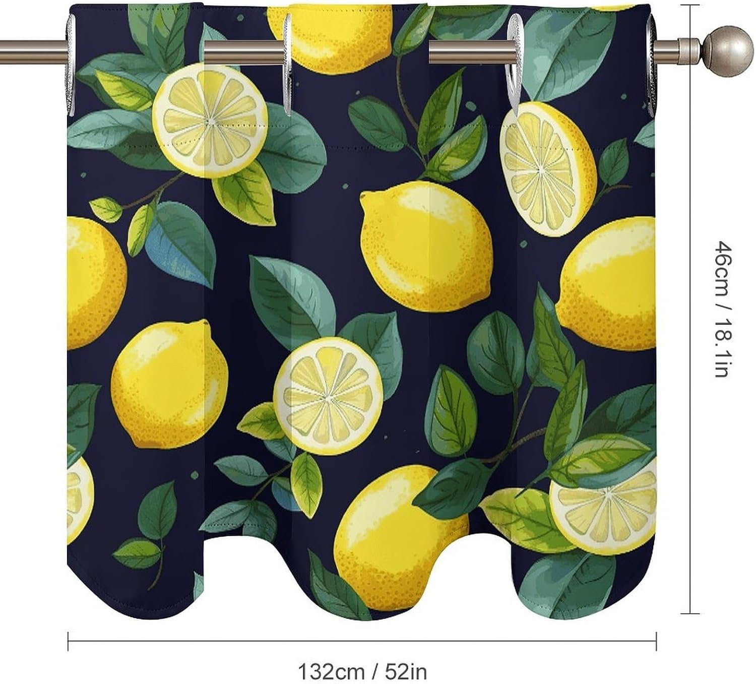 Lemon Fruit Curtain 2 Panels, Polyester Fiber, Blackout Insulated Window Curtain, Curtain Valance for Kitchen Dining Room Living Room Cafe Small Window 52 * 18.1 Inches