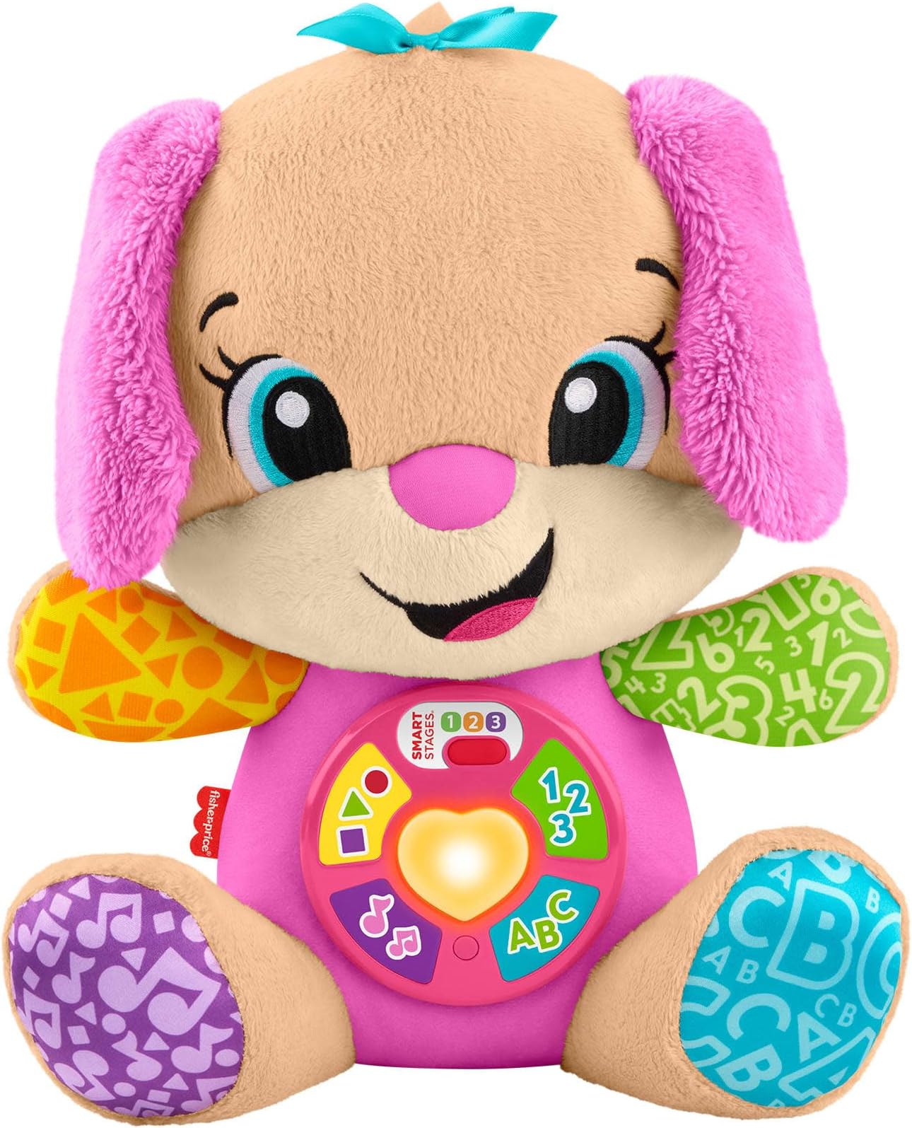 Fisher-Price Baby Learning Toy Laugh & Learn Smart Stages Sis Pink Musical Plush with Smart Stages for Infants Ages 6+ Months, Multilanguage Version: Dutch, English, French, German, Italian, JFD31