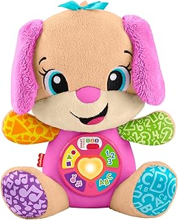Fisher-Price Baby Learning Toy Laugh & Learn Smart Stages Sis Pink Musical Plush with Smart Stages for Infants Ages 6+ Months, Multilanguage Version: Dutch, English, French, German, Italian, JFD31