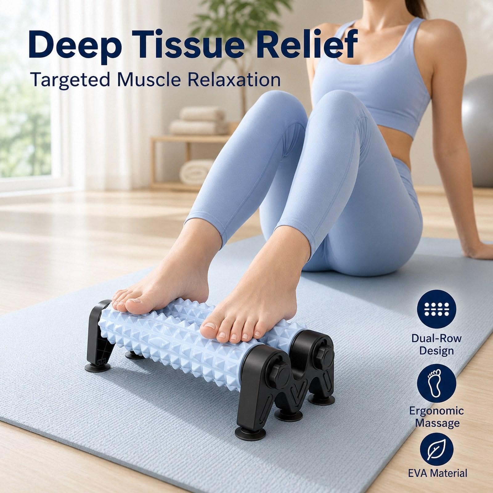 Fitness Roller Foam Massage Pilates Gymnastikblock mit Gezielter Muskelmassage Und Stabiler Stützstruktur für Workout Stretching Heimtraining, Blau