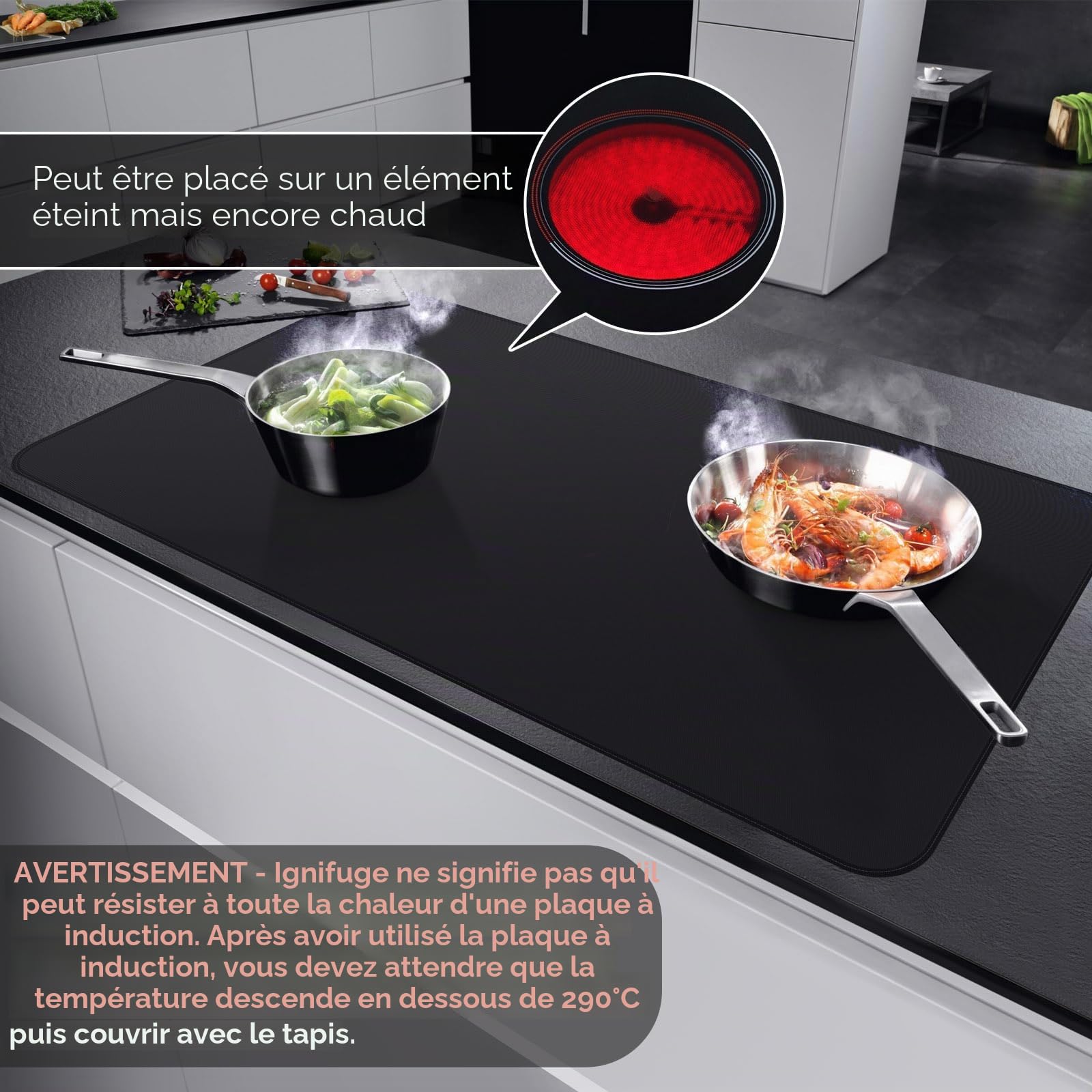 Couvre-plaque ignifuge et imperméable cuisinière électrique verre 53 x 91 cm noir