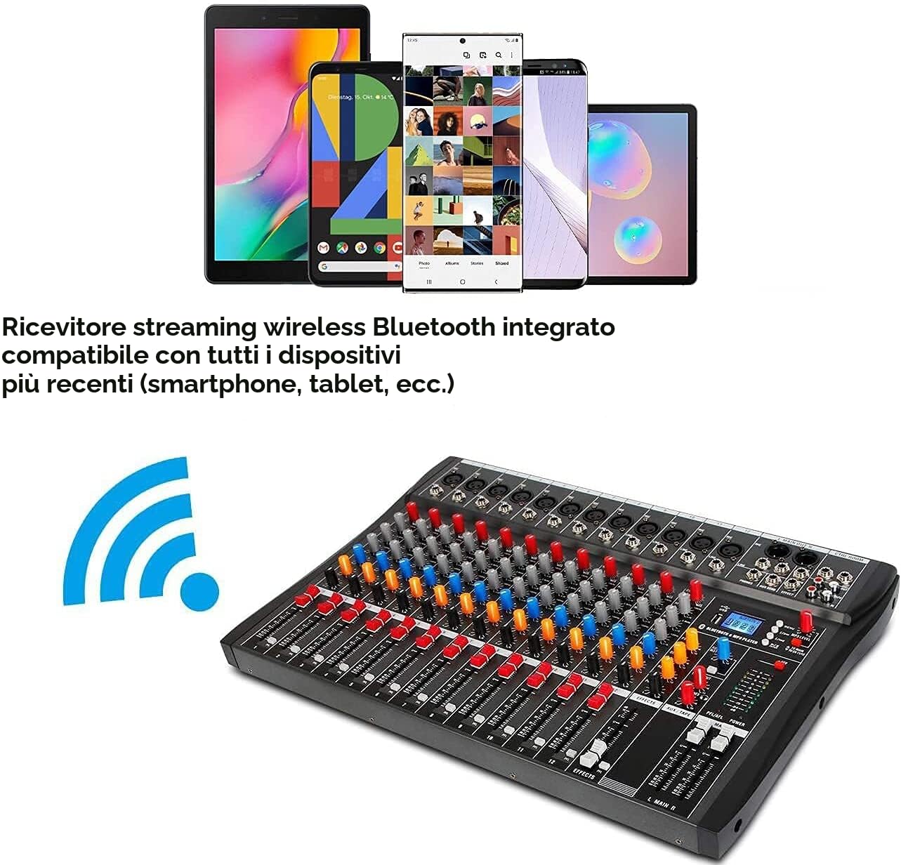 Depusheng DA12 Interfaccia controller audio DJ con unità USB per registrazione su computer Mixer audio da studio a 12 canali Jack microfono XLR alimentazione 48V ingresso/uscita RCA