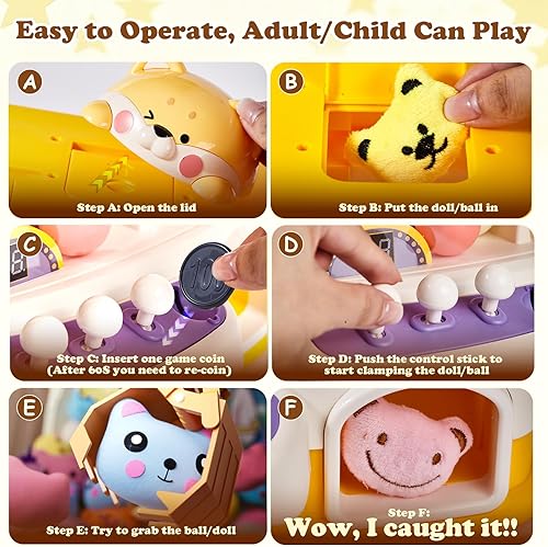 Miniatura 6 de Máquina de garras grande para niños Máquinas expendedoras de arcade, juguete con música, dispensador de premios de caramelo, juego electrónico para