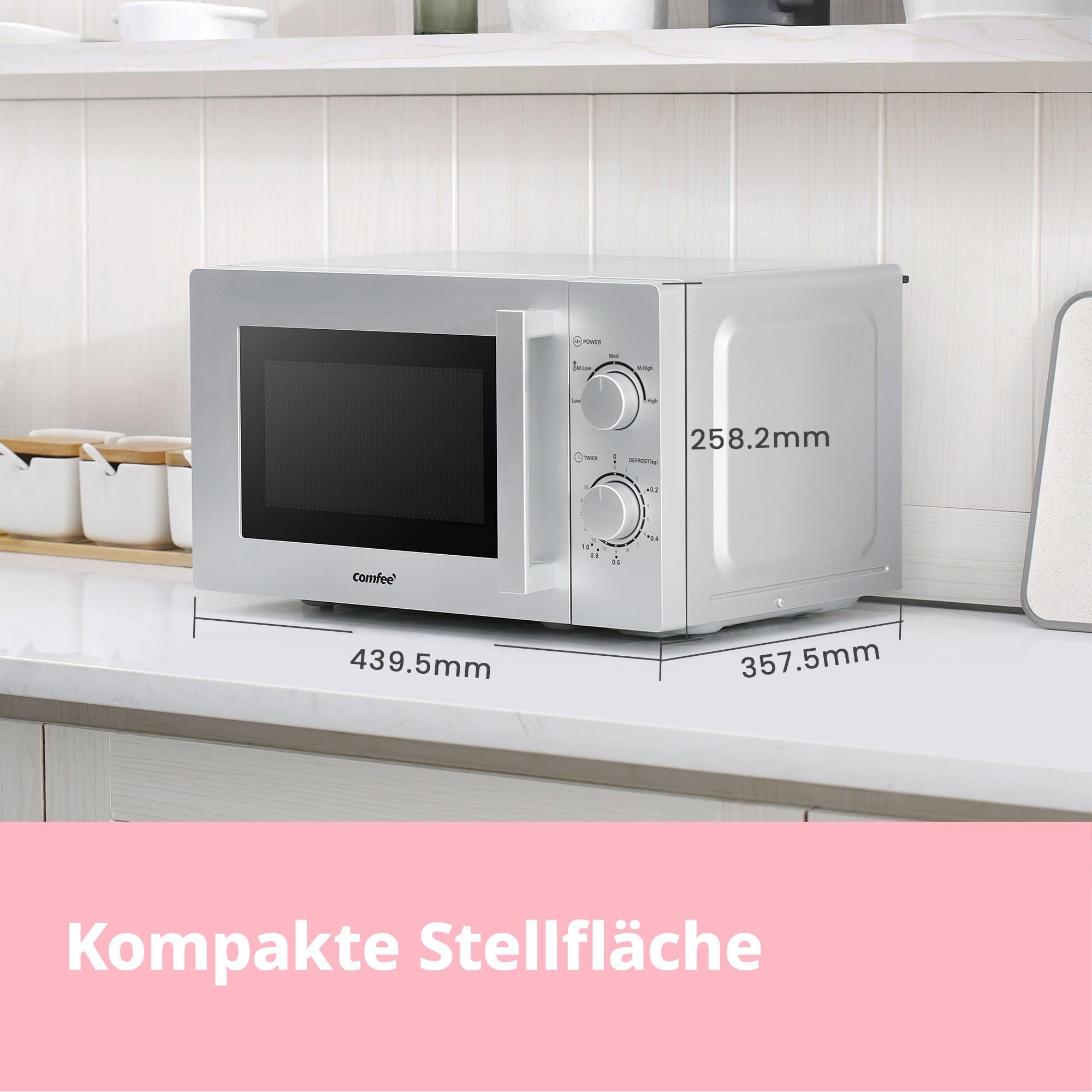Comfee CMSN 20 Mikrowelle Solo 20L 700W 5 Leistungsstufen Silber