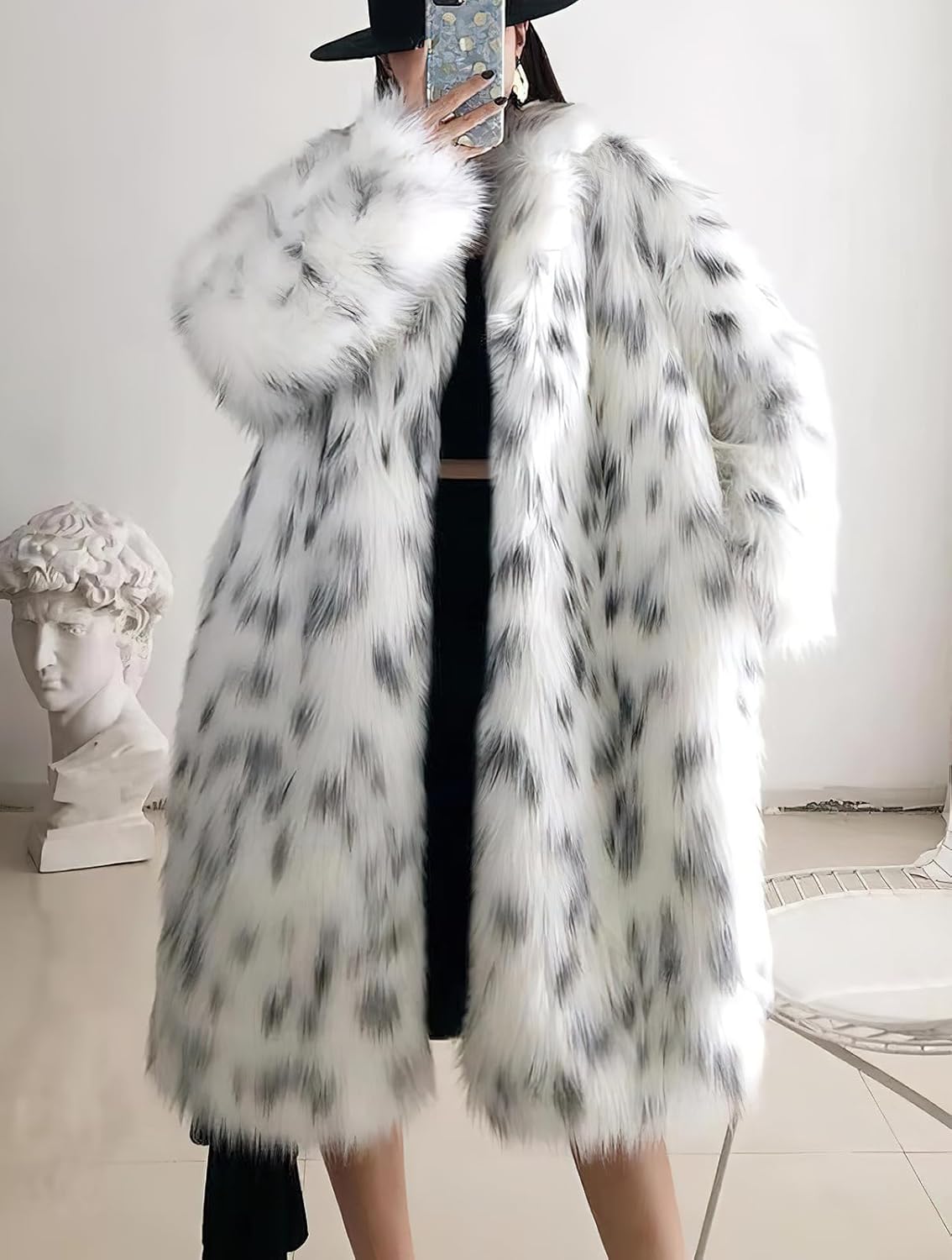 ebossy Women's Faux Fur Coat Fashion Leopard Print Cozy Fluffy Mid Long Sherpa Coat Trendy Winter Outfits