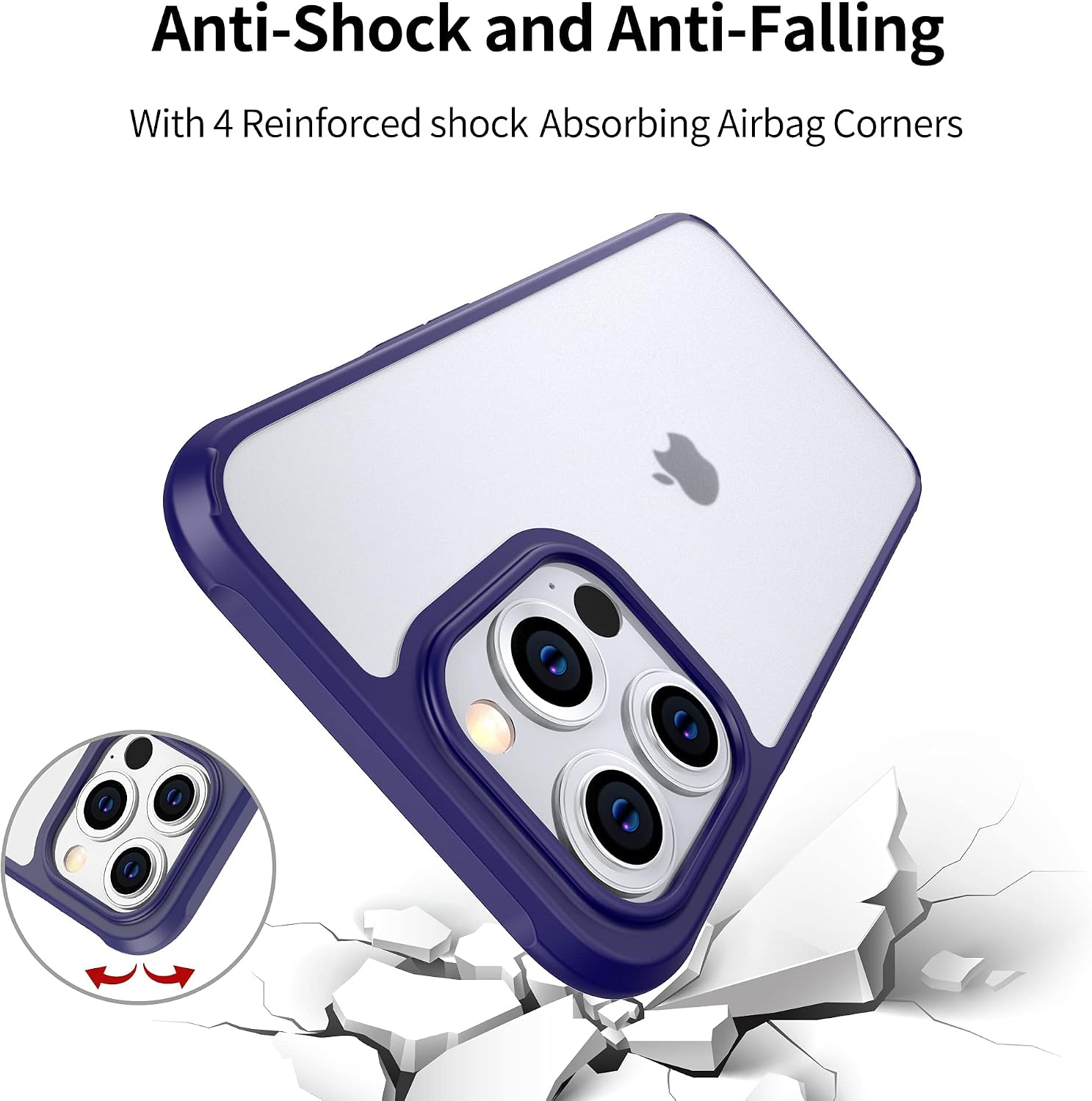 Janmitta Shockproof Case for iPhone 13 Pro Max 6.7 inch,Translucent Matte Hard Acrylic Back with Soft TPU Edges,Anti-Fingerprint Anti-Yellowing Slim Protective Phone Cover 2021,Blue