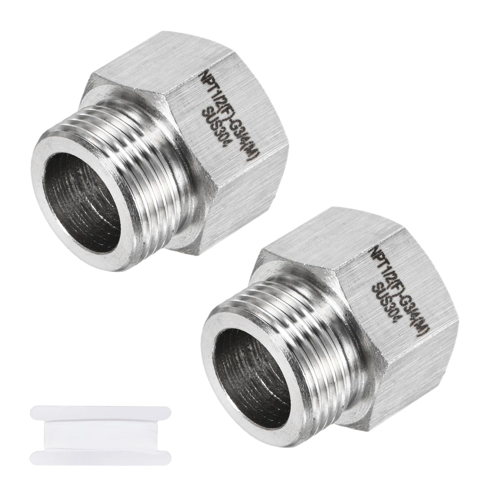 M METERXITY 2-Pack Garden Hose Adapter, Stainless Steel 1/2" NPT Female x 3/4" g Male Threaded Connector with Sealing Tape Garden Hose Convert Fitting for Pipe Fitting/Shower