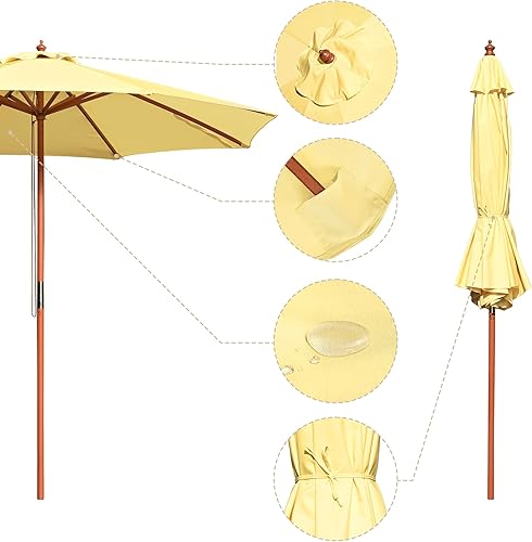 Miniatura 8 de Yescom Paraguas de madera para patio al aire libre, mercado, jardín, patio, playa, terraza, cafetería, sombrilla