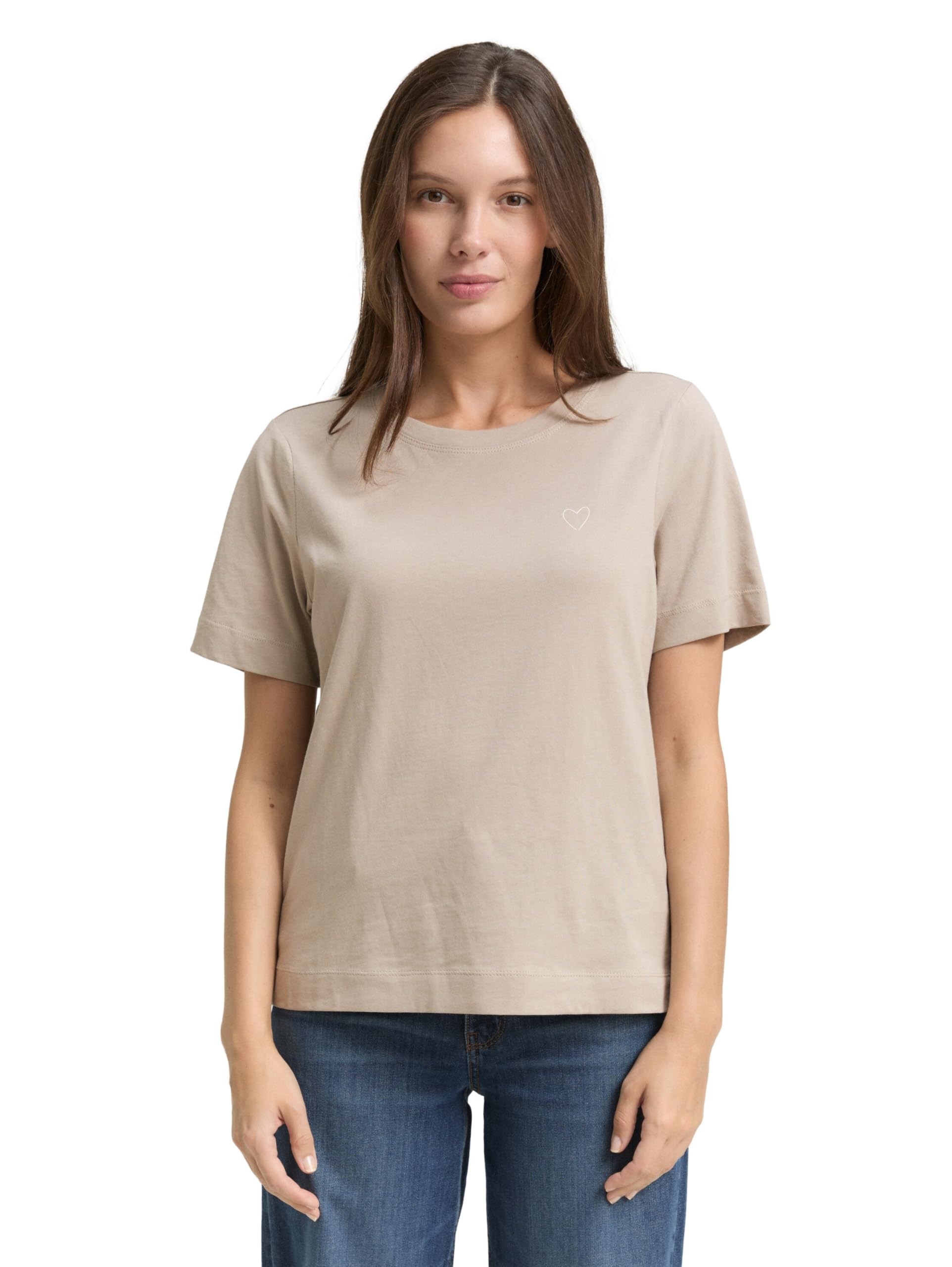 Tom Tailor Damen Basic T-Shirt mit Herz-Print