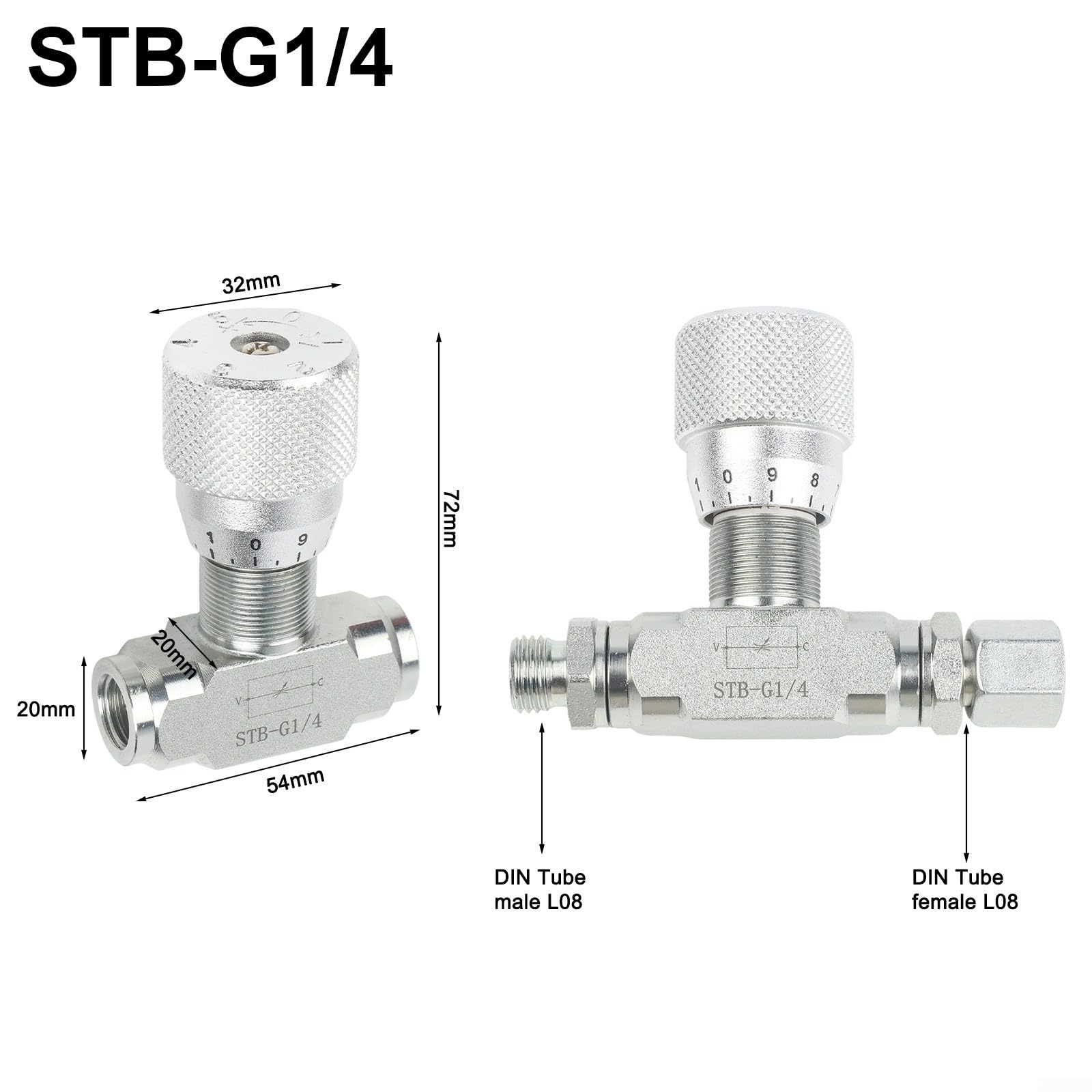 Vanne d'accélérateur bidirectionnelle – Vanne de contrôle de débit hydraulique avec raccord 08L, limiteur de débit bidirectionnel pour G1/4 et G3/8 pour systèmes NPT, corps en acier au carbone