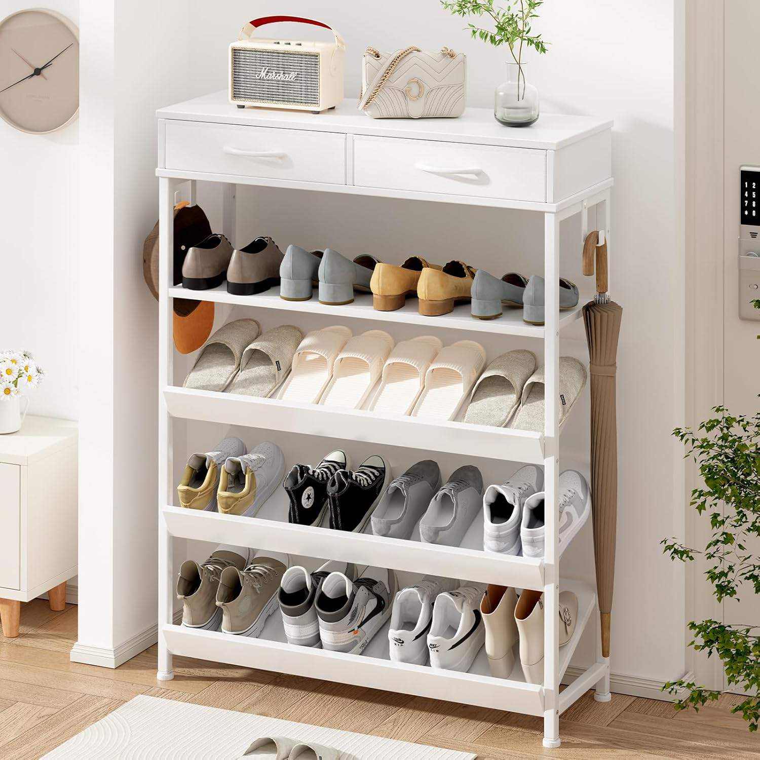 LunarLight シューズラック シューズストレージ 3段斜面 下駄箱 靴箱