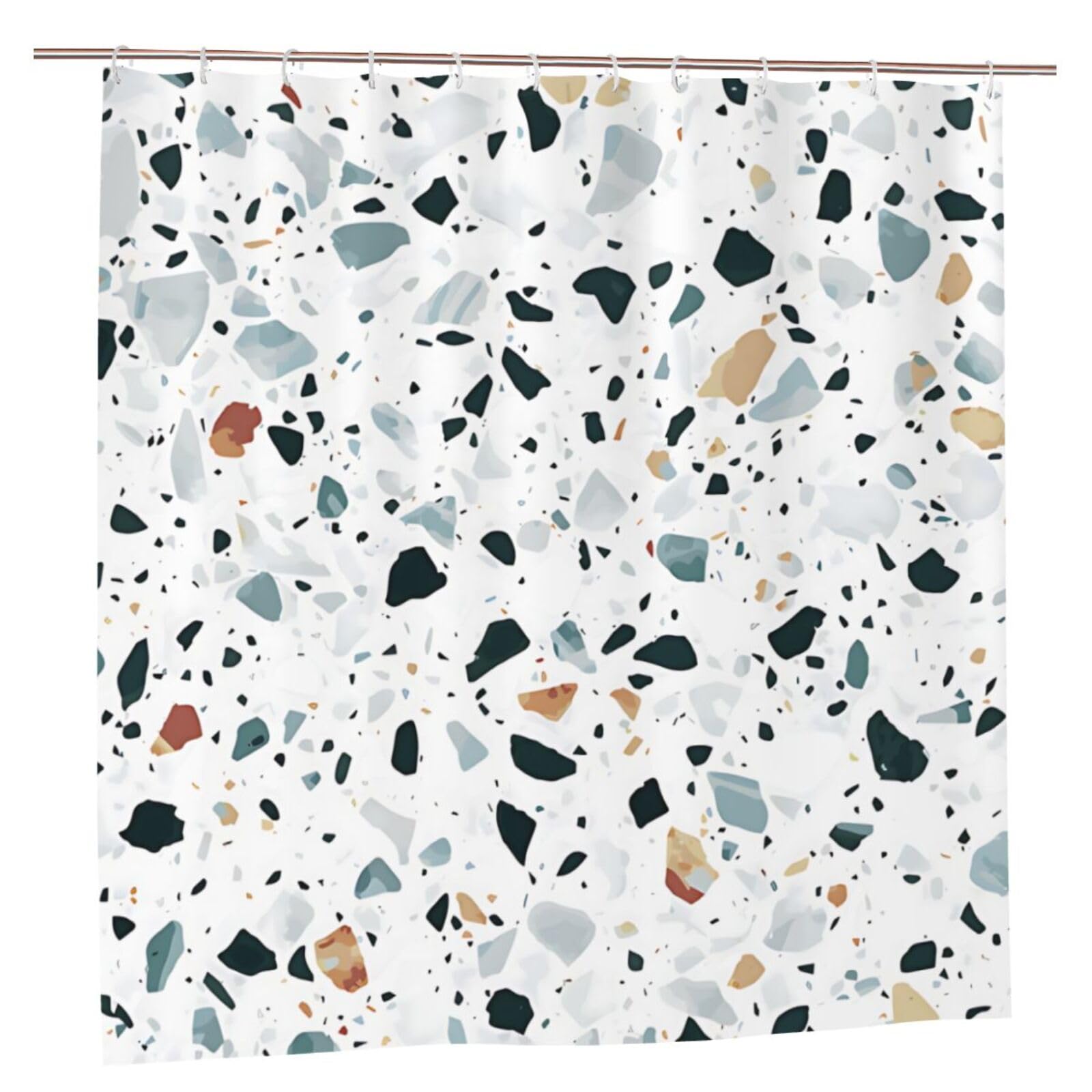 Newhomestyle Modern Terrazzo Shower Curtains, Modern Art Quick Dry Bath Bathroom Curtain, Waterproof Washable Polyester Fabric Bathtub Curtain Decor with 12 Hooks, 180 x 200 cm/ 71X79 in