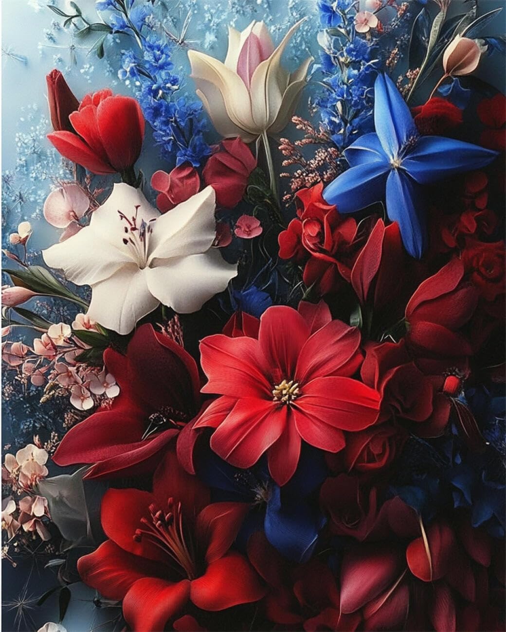 AMBATTERY DIY Beading Embroidery Kit Fantasy Red Flowers Bead Embroidery Kit for Adults Needlepoint Tapestry Set Beaded Stitching 60x80cm