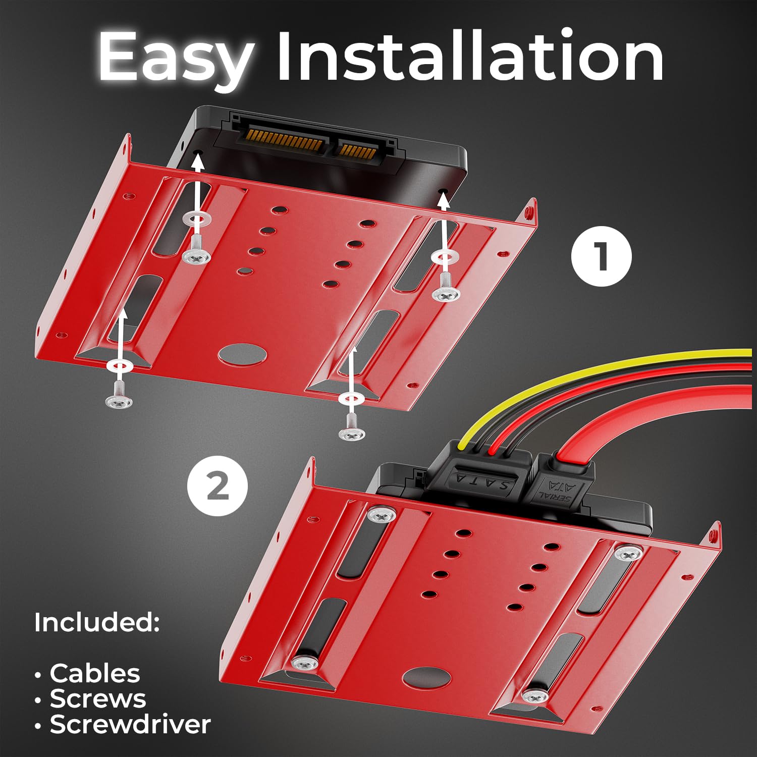2x Adattatore SSD 2.5 A 3.5 - Telaio Montaggio Per Dischi Rigidi, Con Cavi SATA E Cacciavite, Nero - Foto 9